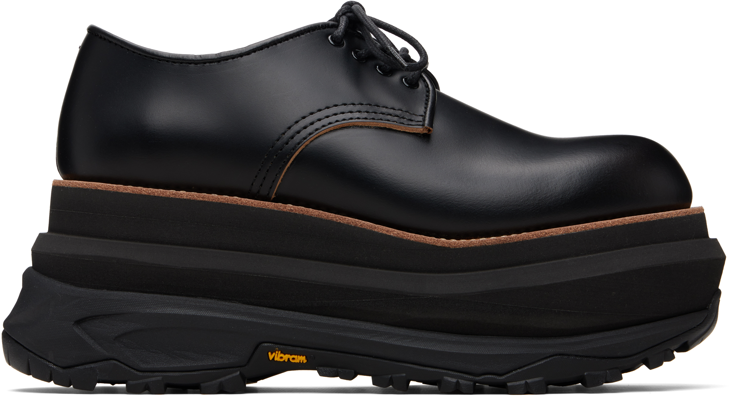 sacai プラットフォームダービーシューズ sacai: ブラック レザー ダービー | SSENSE 日本