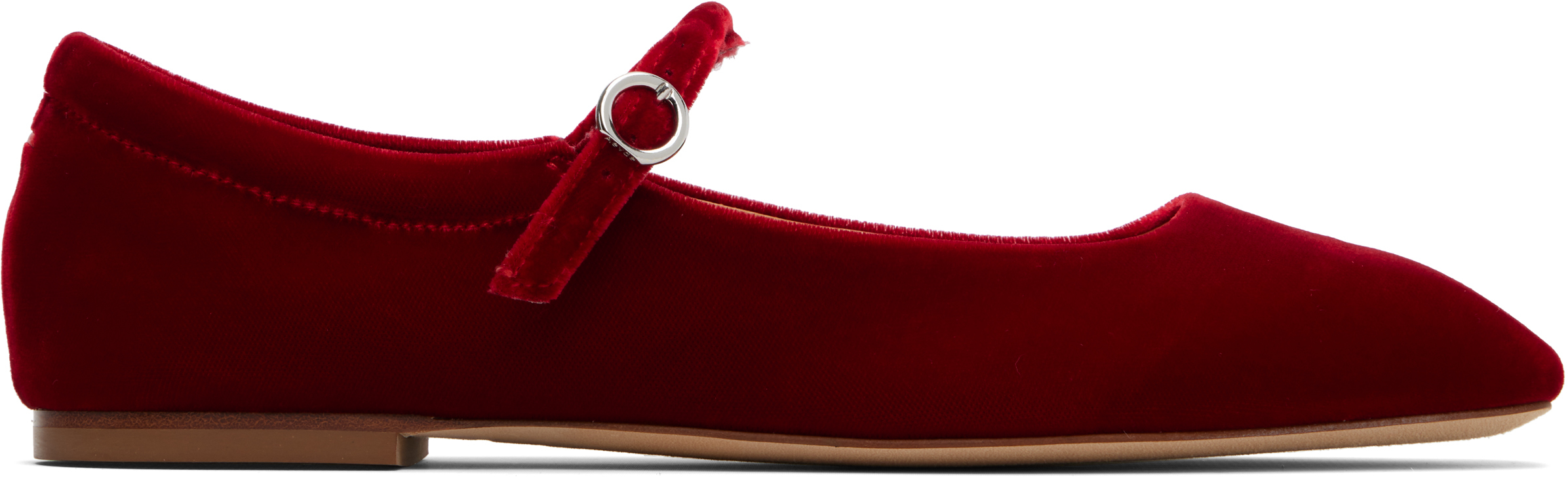 Aeyde Round Toe Velvet Ballerina Shoes With Flat Sole In Red