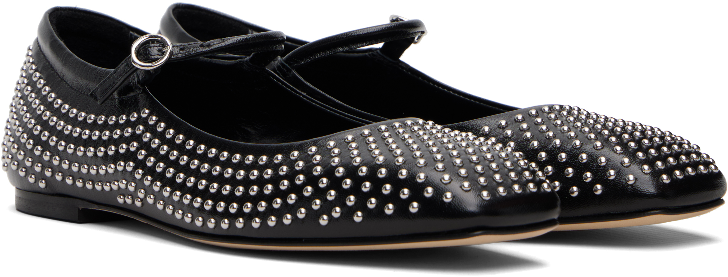 Aeyde Uma Studded Leather Mary Jane Ballet Flats In Black