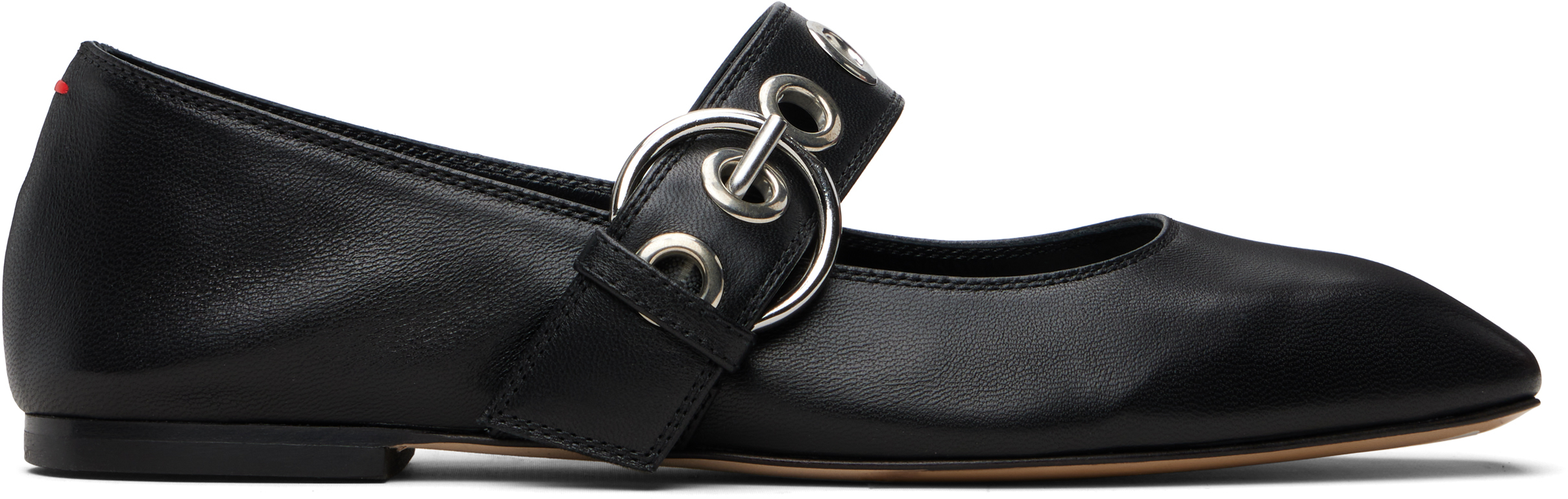 Aeyde Black Uma Eyelet Leather Mary-Janes Flats