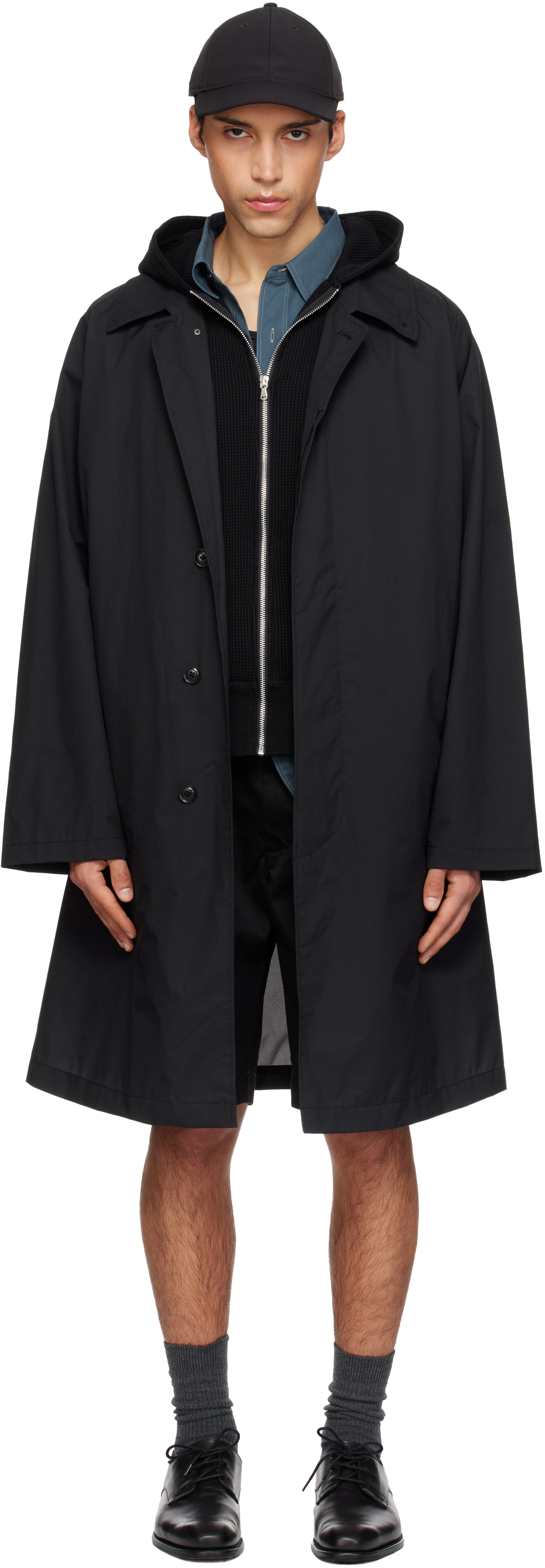nanamica: ブラック パッカブル ステンカラーコート | SSENSE 日本