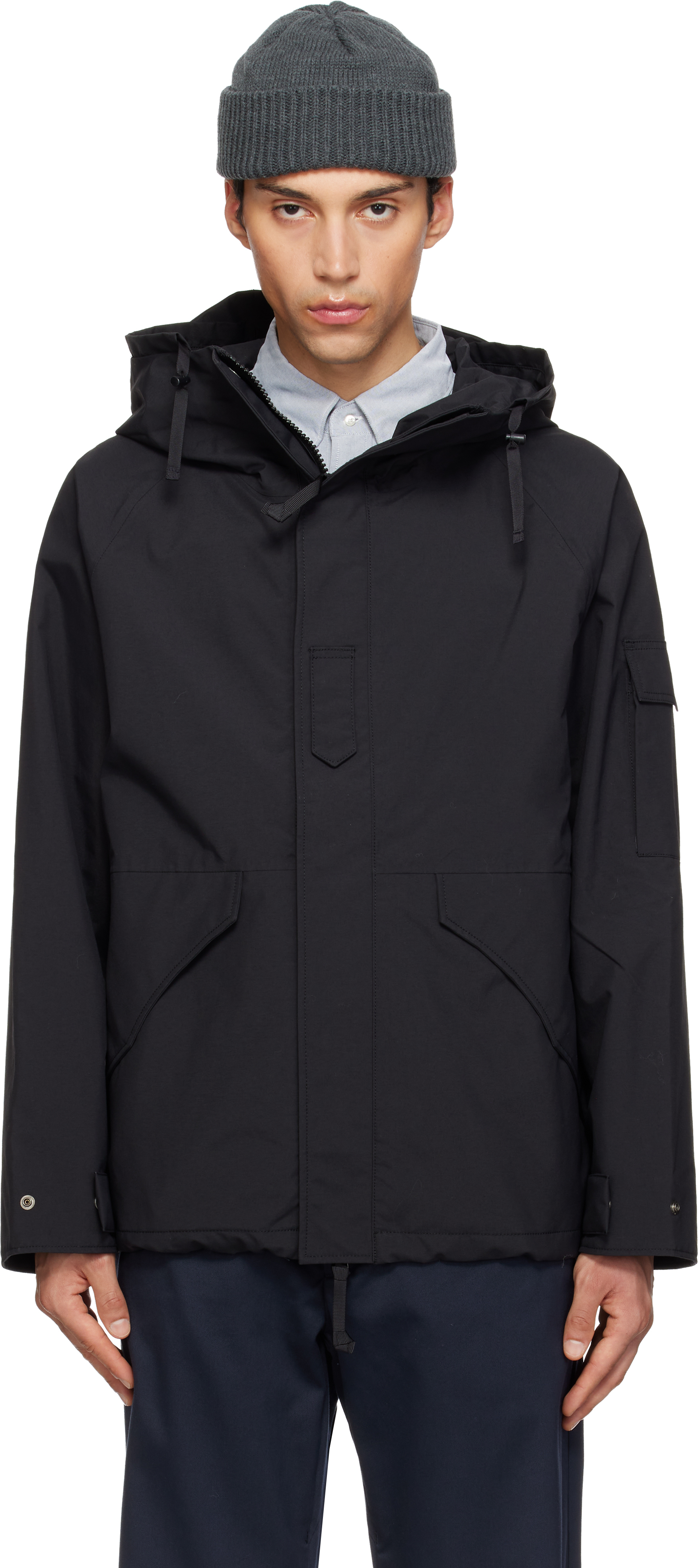nanamica: Black 2L Nylon GORE-TEX Cruiser Jacket | SSENSE Canada