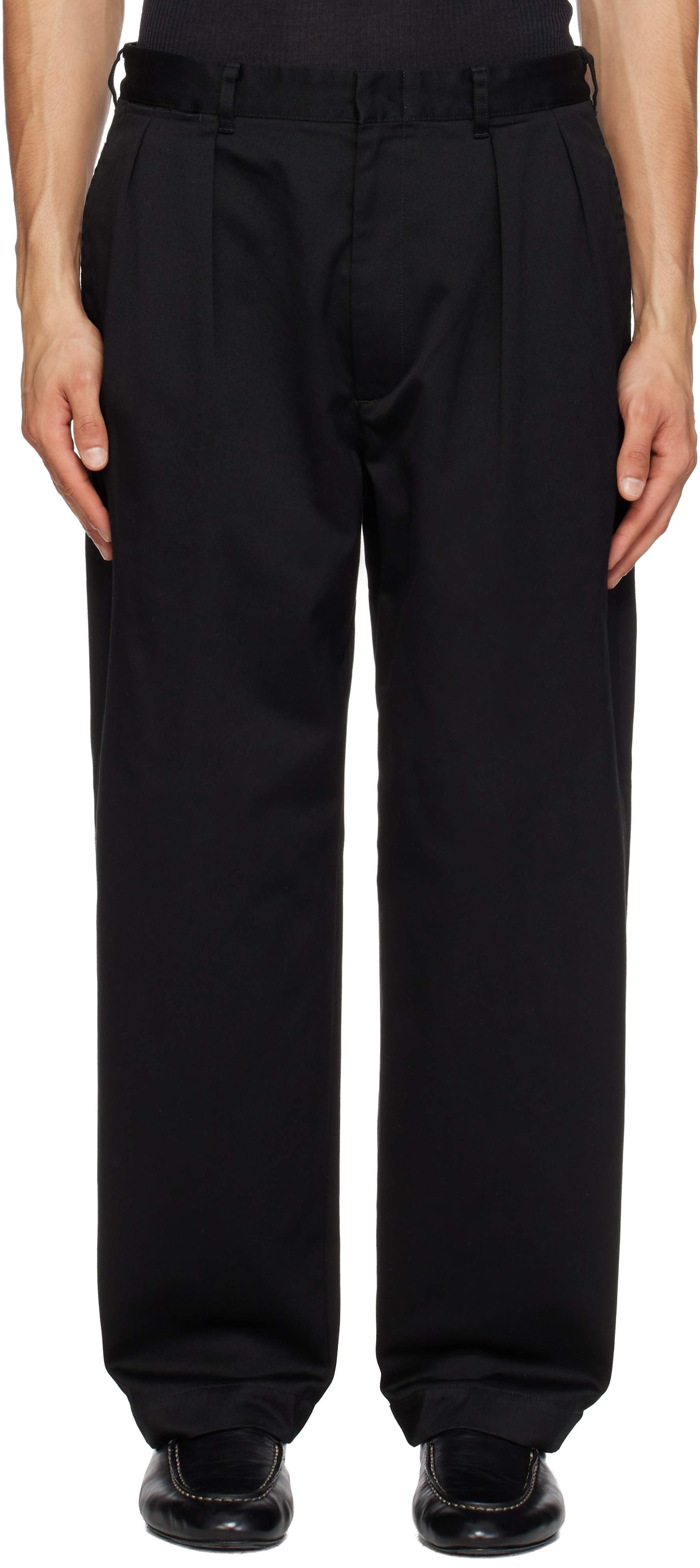 nanamica: Black Double Pleated Chino Trousers | SSENSE