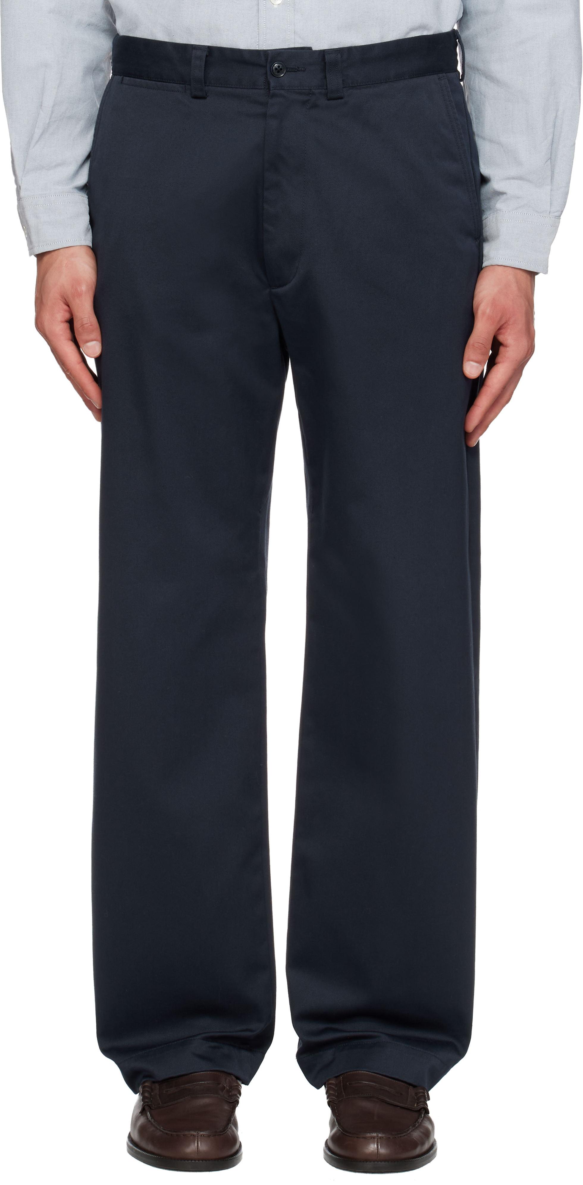 nanamica: Navy Wide Straight Chino Trousers | SSENSE