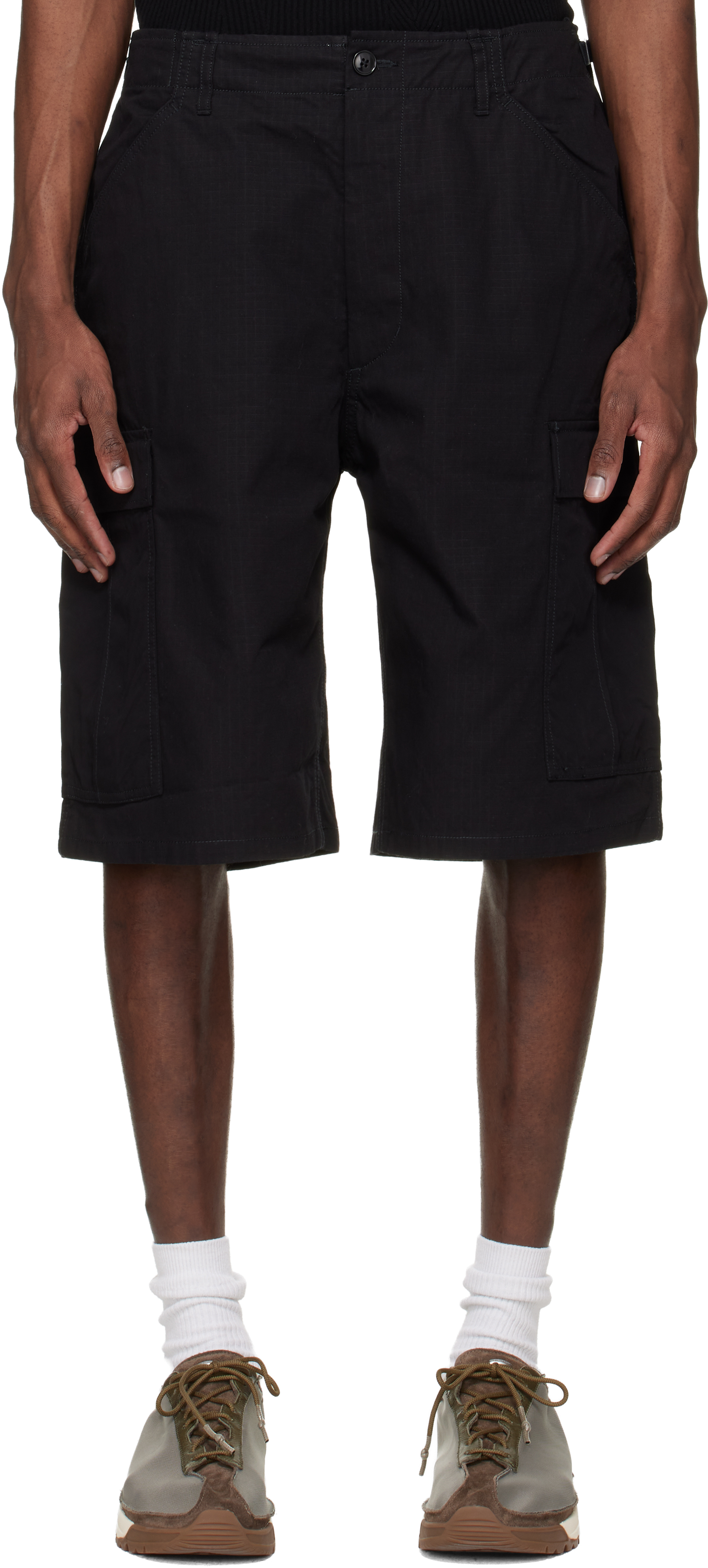 Black Ripstop Cargo Shorts by nanamica on Sale