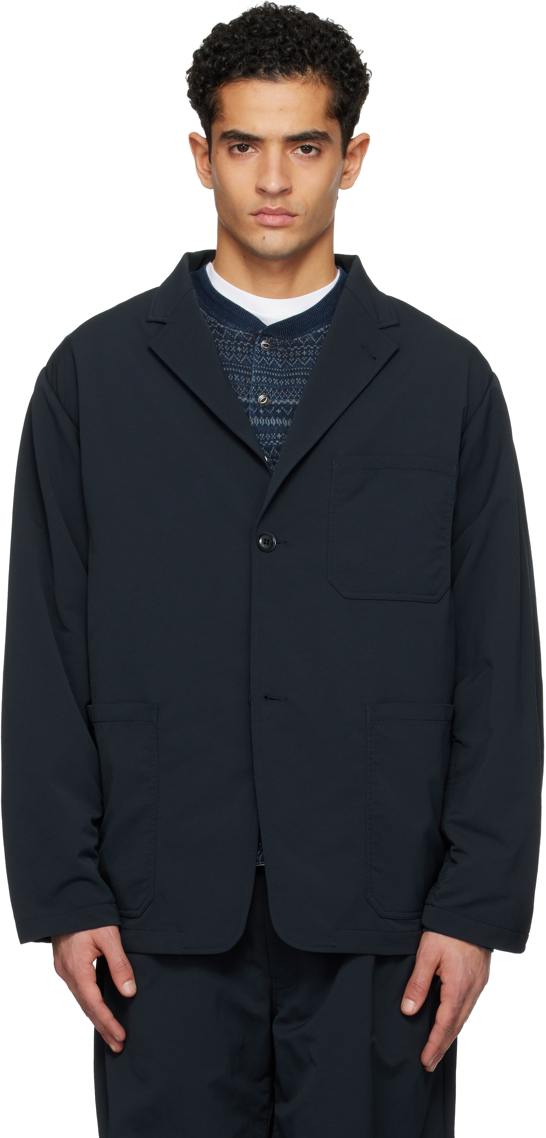 nanamica: ネイビー ALPHADRY Club テーラードジャケット | SSENSE 日本