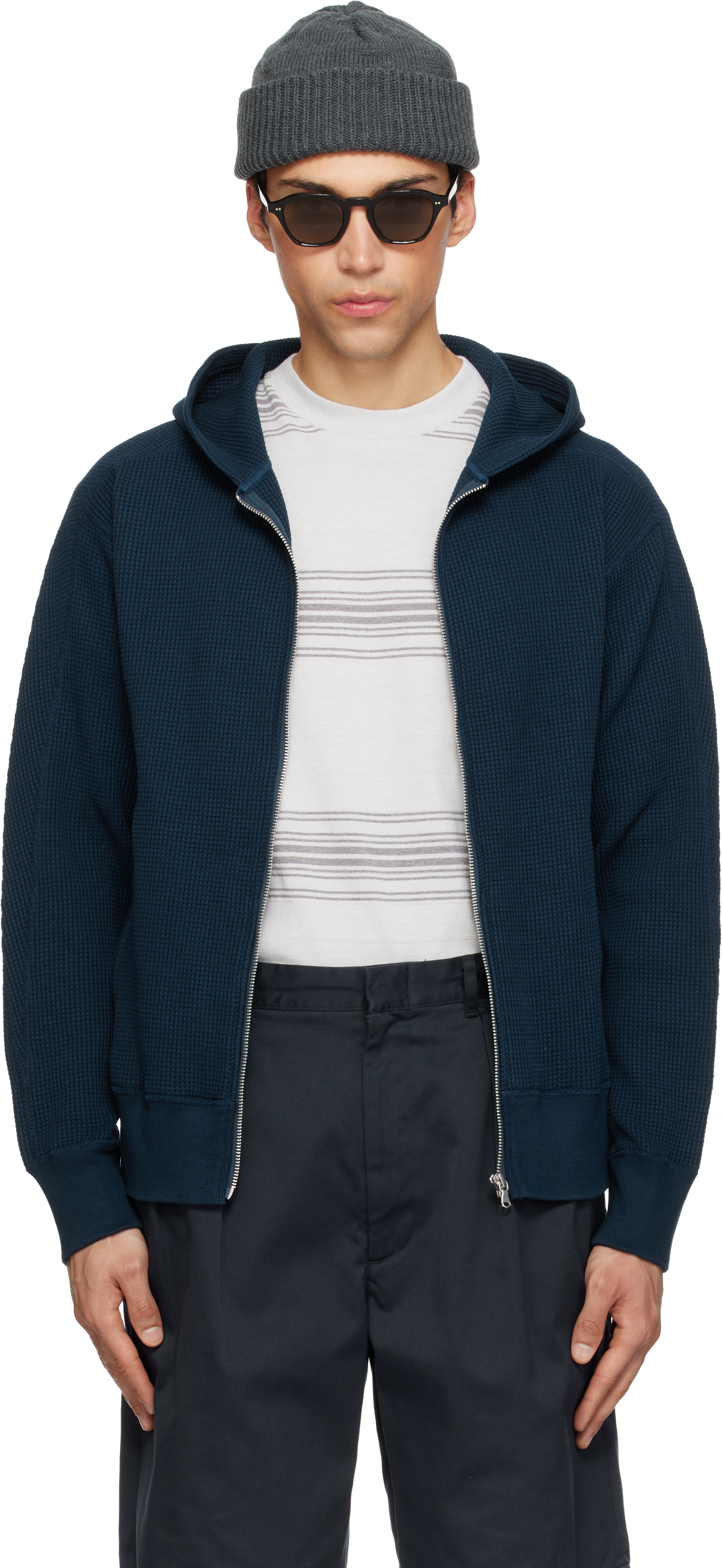 Navy Zip-Up Thermal Hoodie by nanamica on Sale