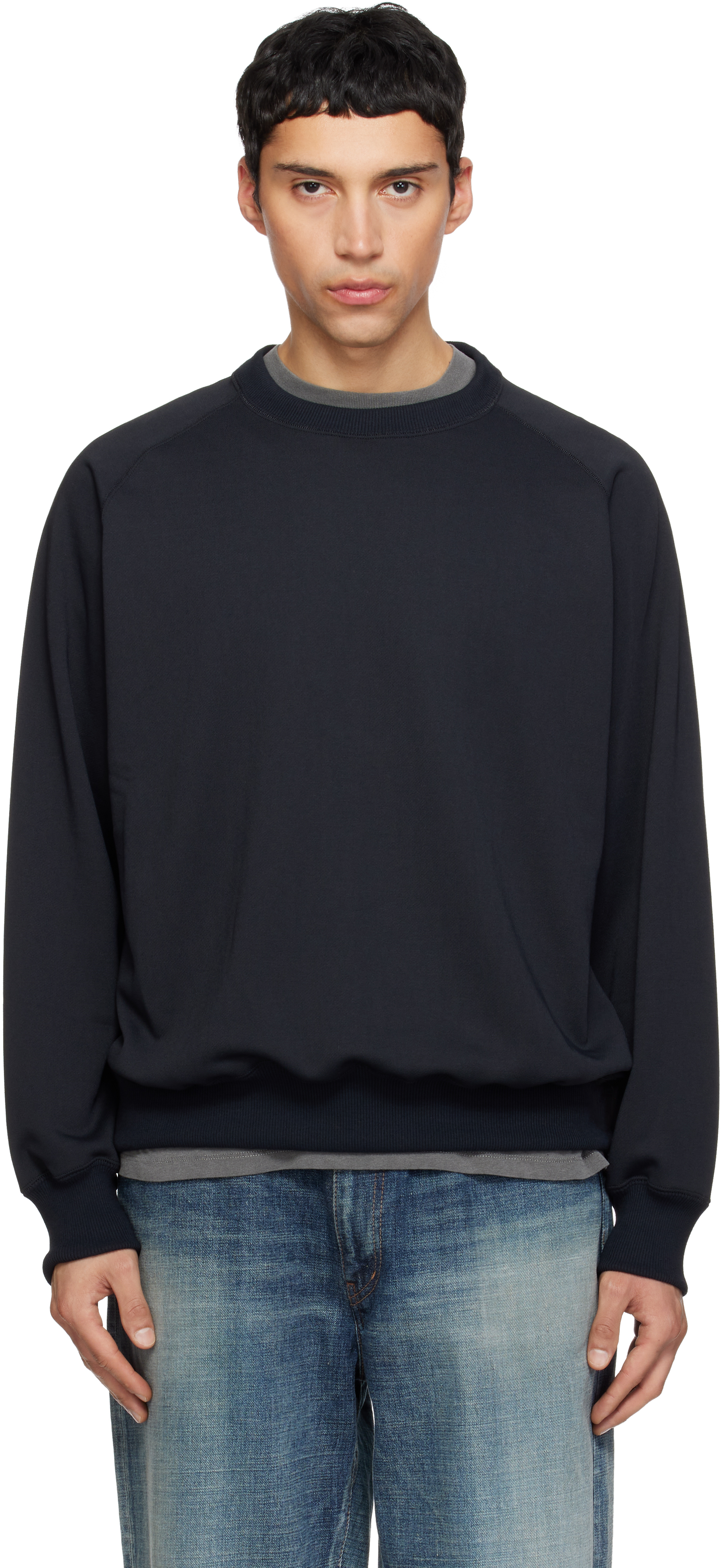 nanamica: Black Polyester Pile Crew Neck Sweatshirt | SSENSE