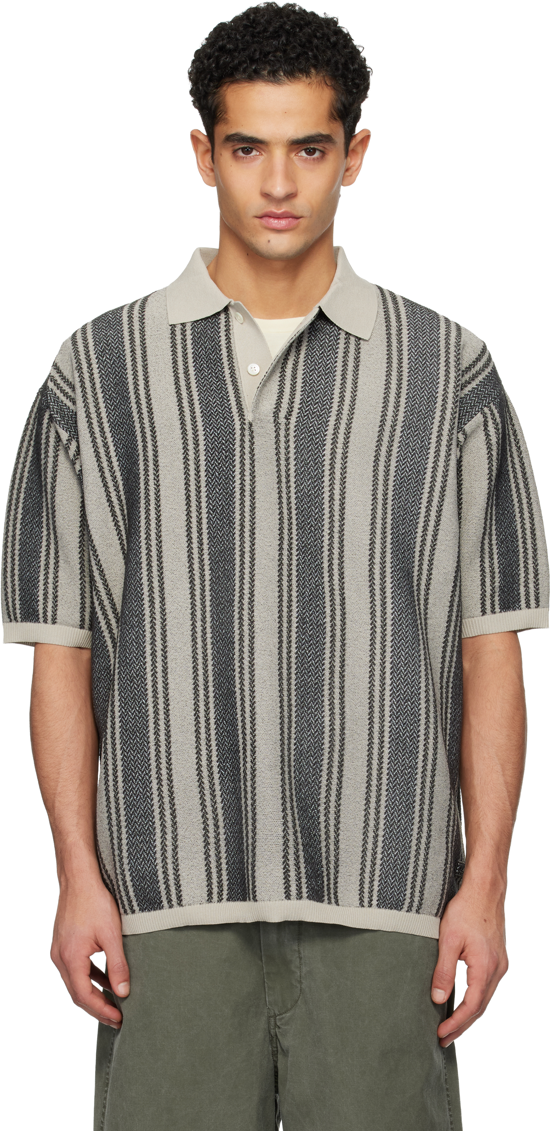 nanamica: グレー OOAL Knit Sweater ニットポロシャツ | SSENSE 日本