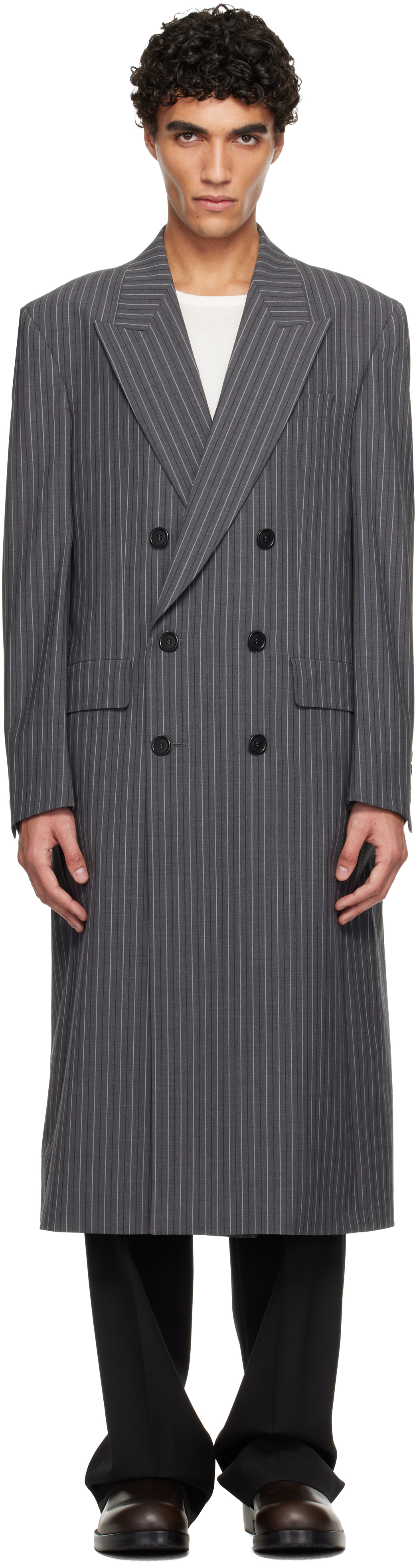 Sunflower: Gray DB Coat | SSENSE