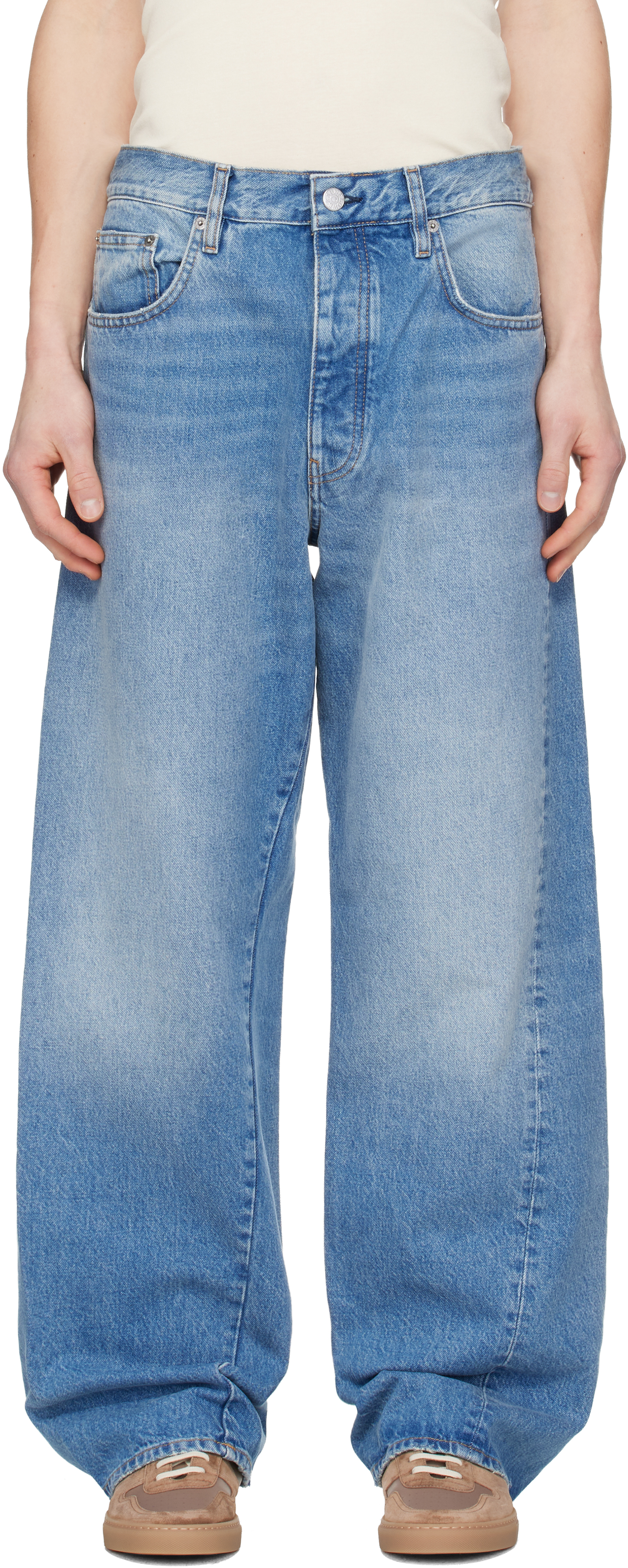 Sunflower: Blue Wide Twist Jeans | SSENSE