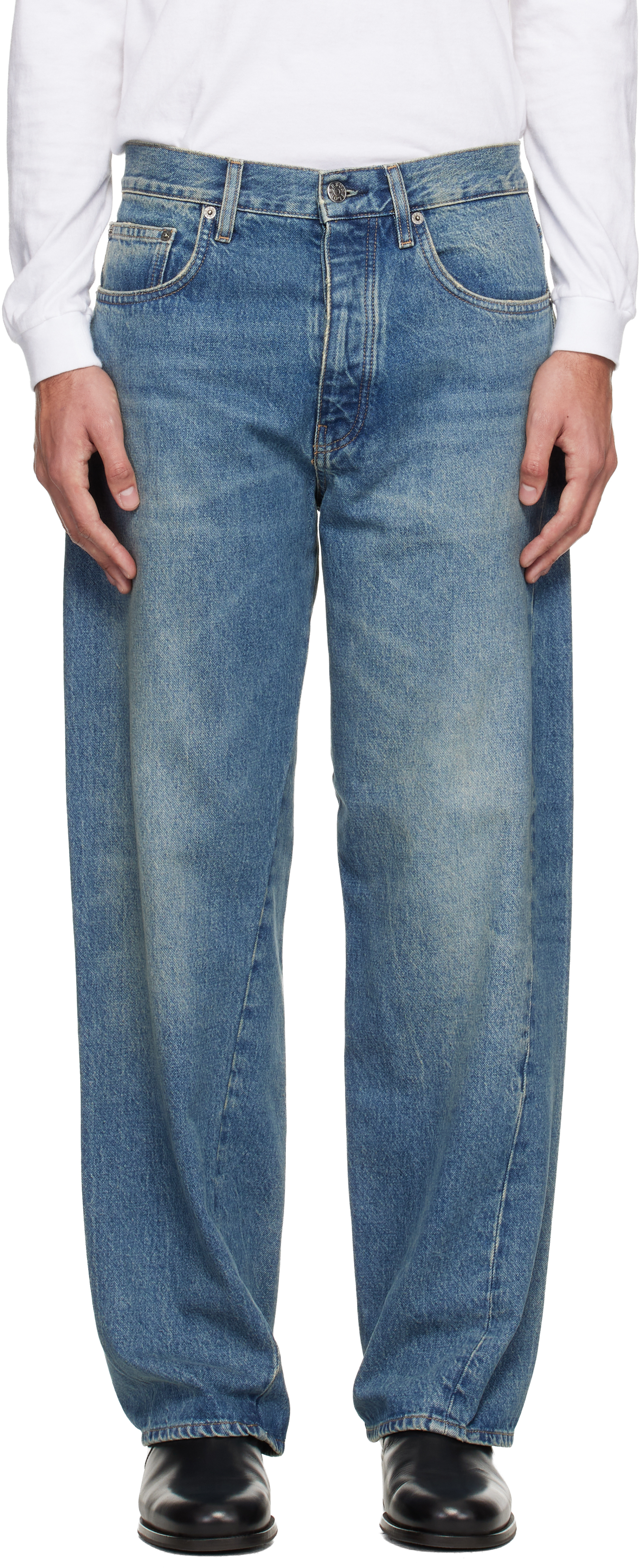 Sunflower: Blue Wide Twist Jeans | SSENSE