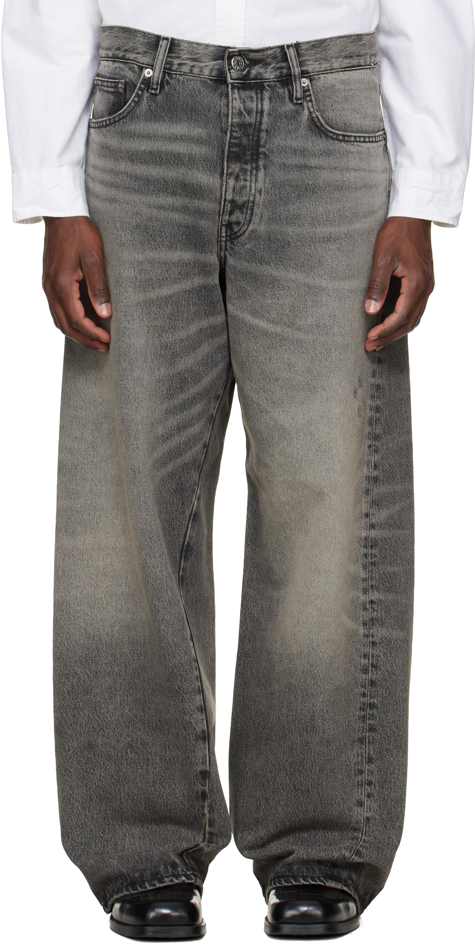 sunflower wide twist denim グレー　28x32 Gray Super Wide Twist Jeans by Sunflower on Sale