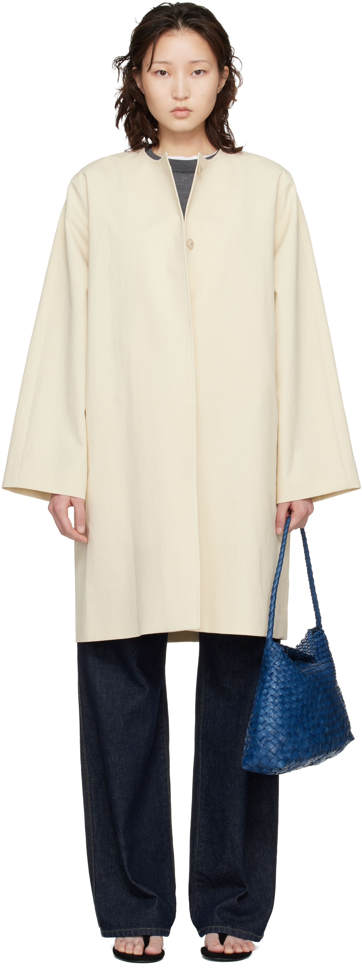 Beige Merill Cotton Gabardine Coat by Loulou de Saison on Sale