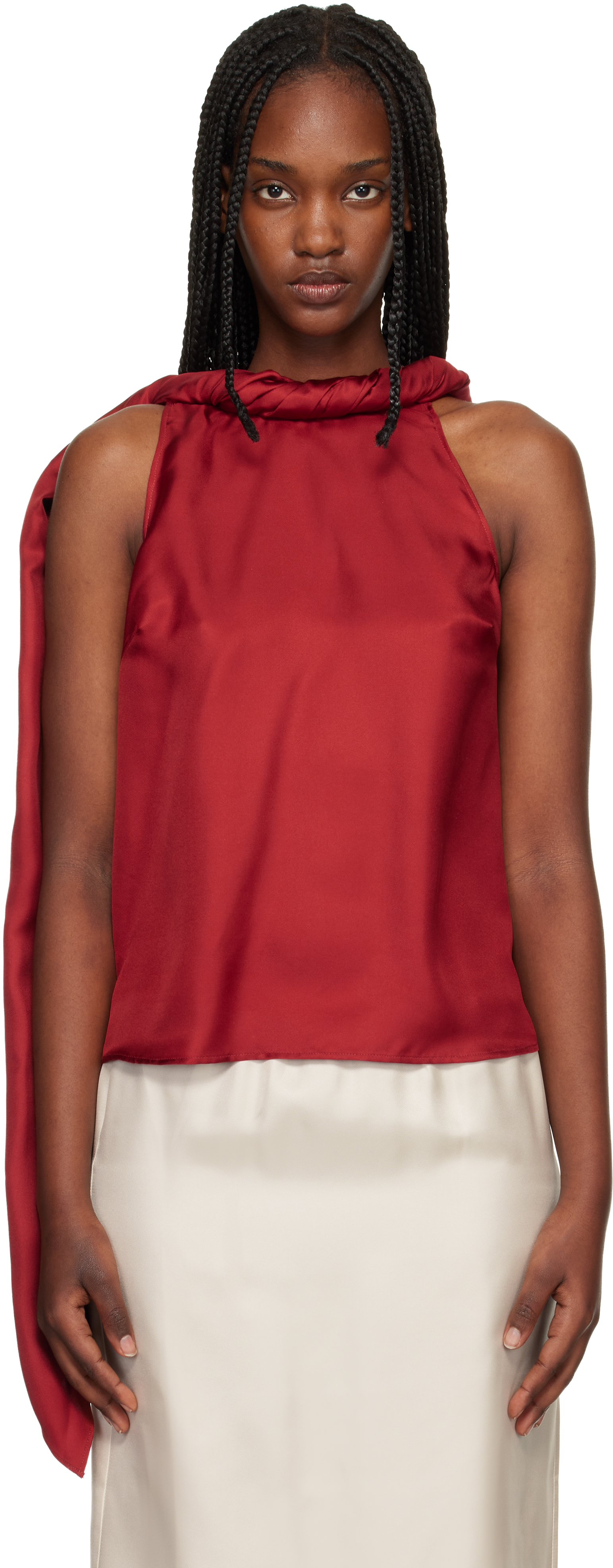 Loulou de Saison: Orange Wilma Twisted Collar Blouse | SSENSE