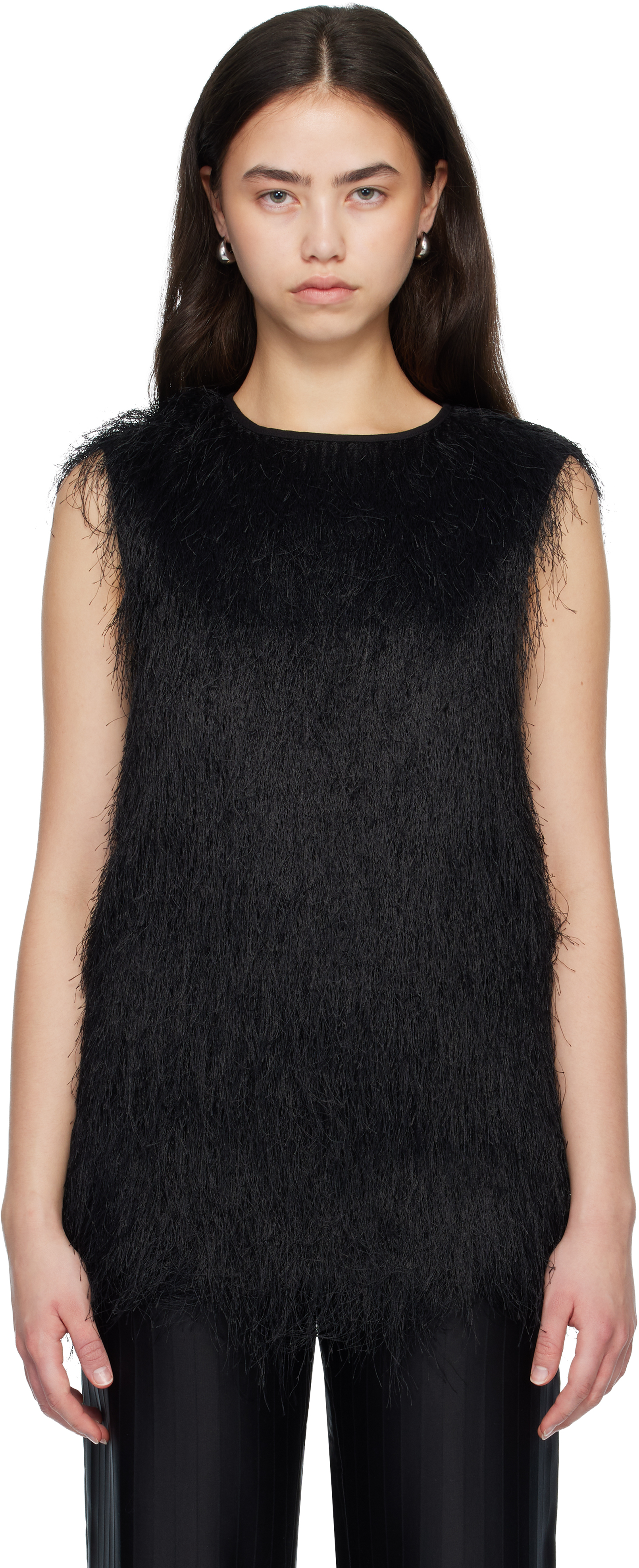 Loulou de Saison Black YASMIN Fringed Top