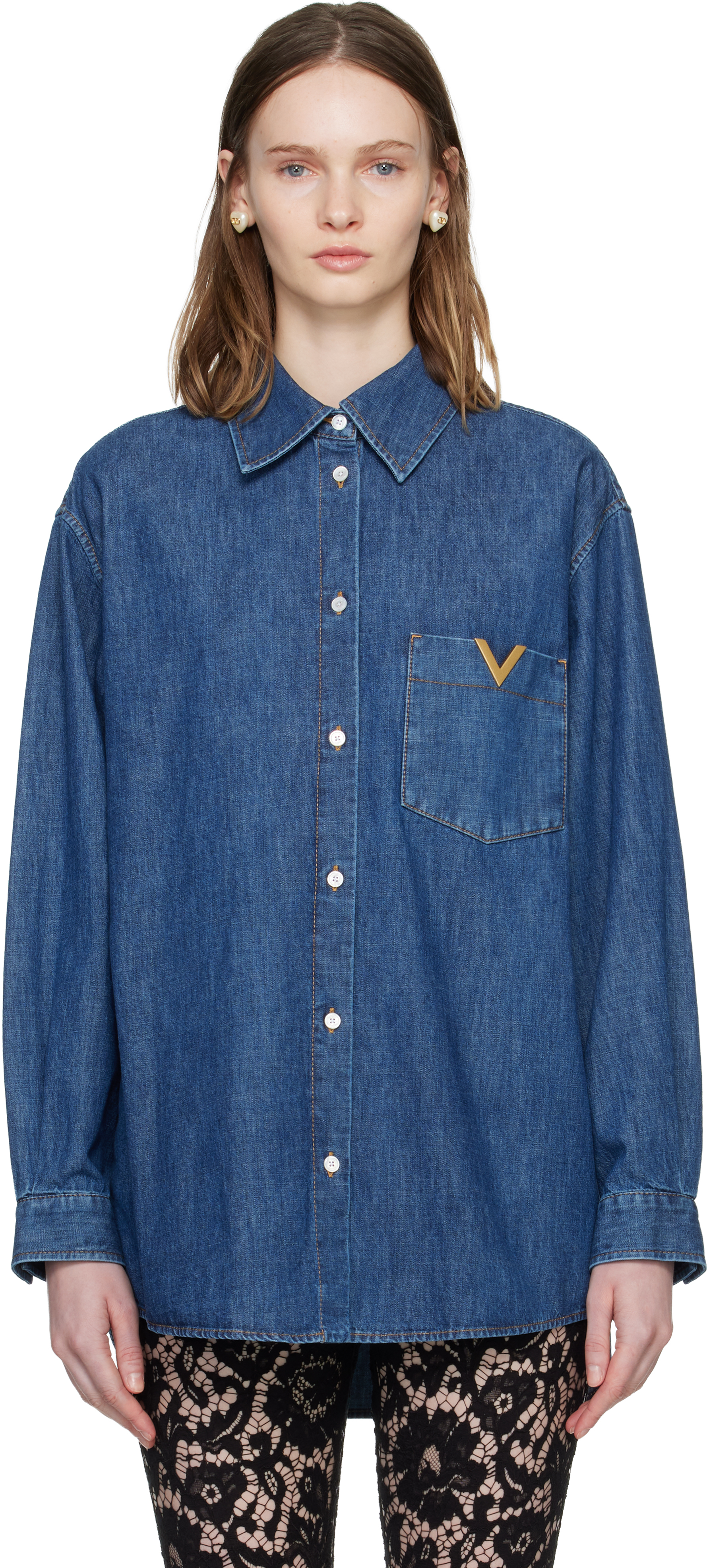 Shinさま専用 VALENTINO ロゴマニア メンズ長袖シャツ ネイビー Valentino: ネイビー シャンブレーシャツ | SSENSE 日本