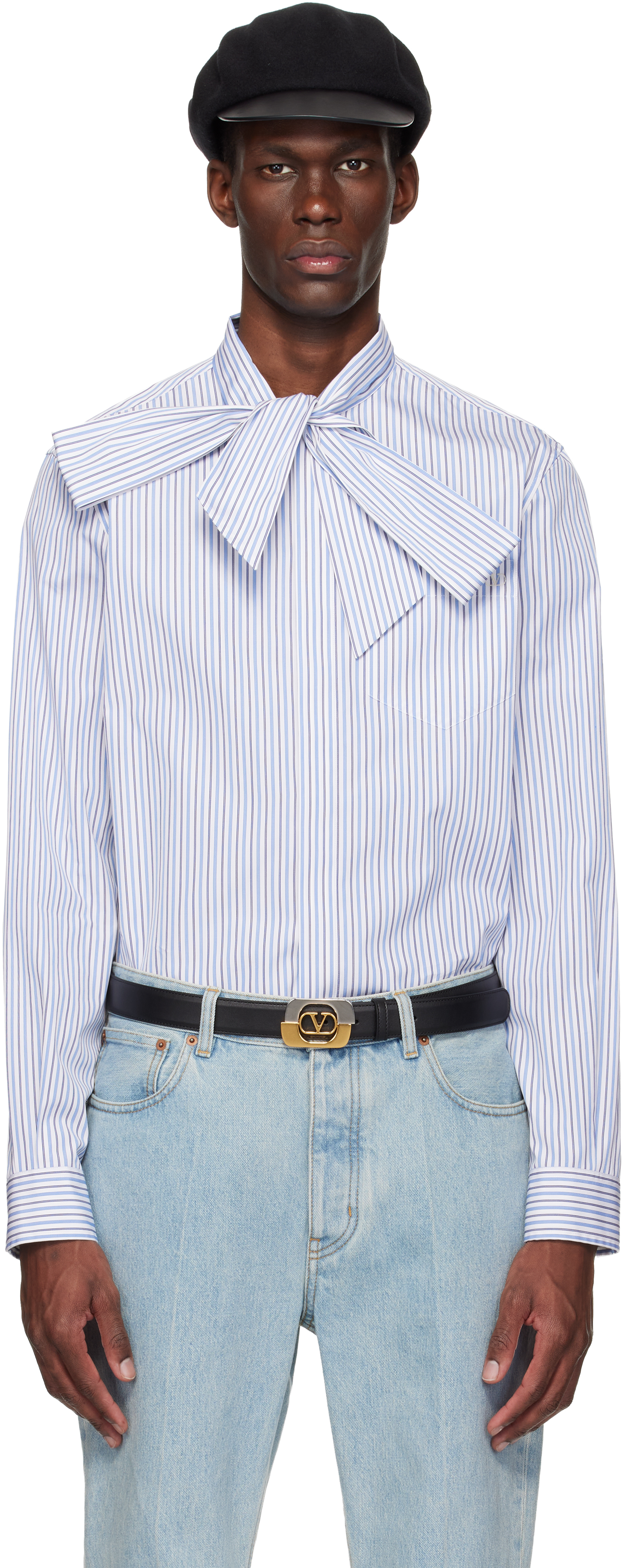 Valentino Blue & White VLogo Signature Classic Stripe Shirt
