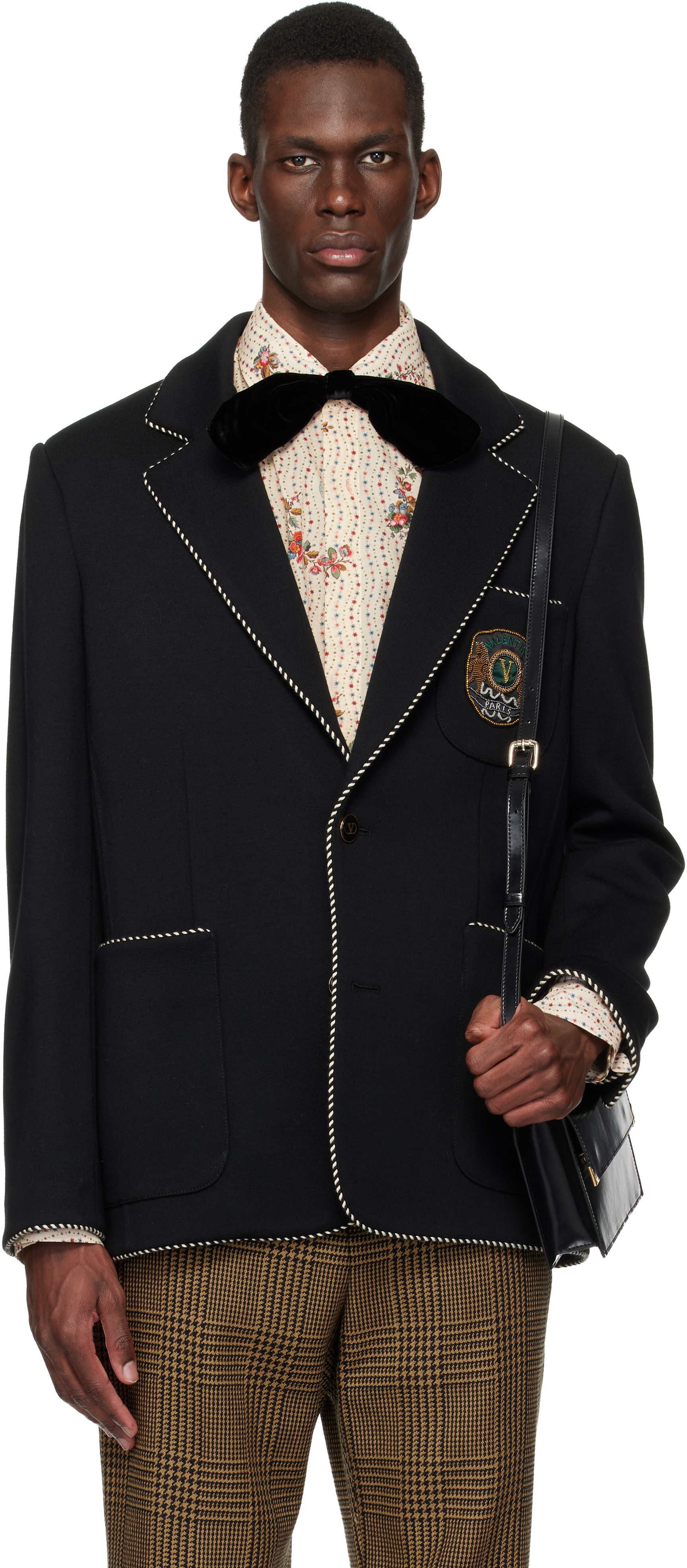 Valentino Black Single-Breasted Wool Valentino Patch Blazer
