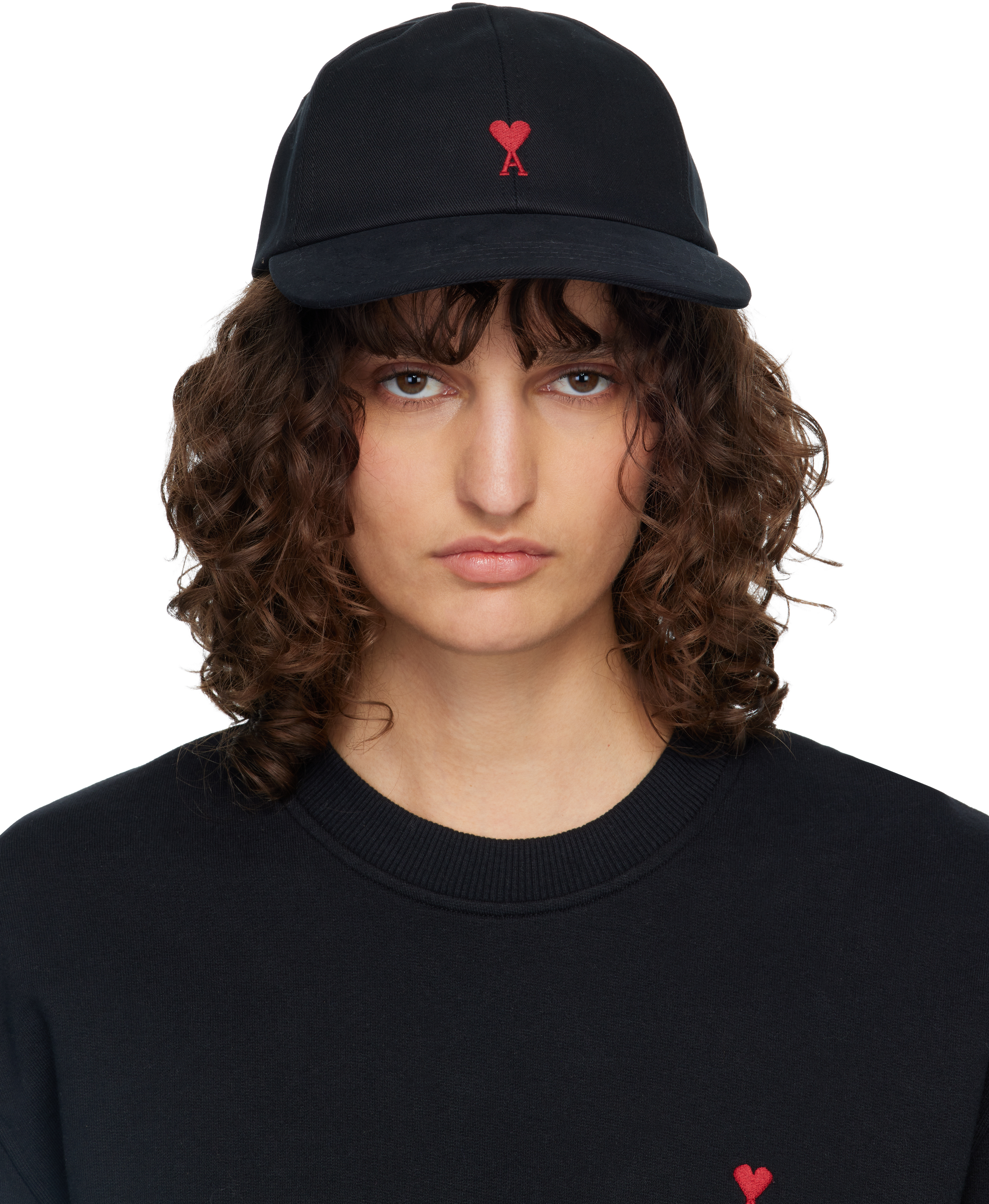 AMI Paris: Black Cotton Ami de Coeur Embroidery Cap | SSENSE Canada