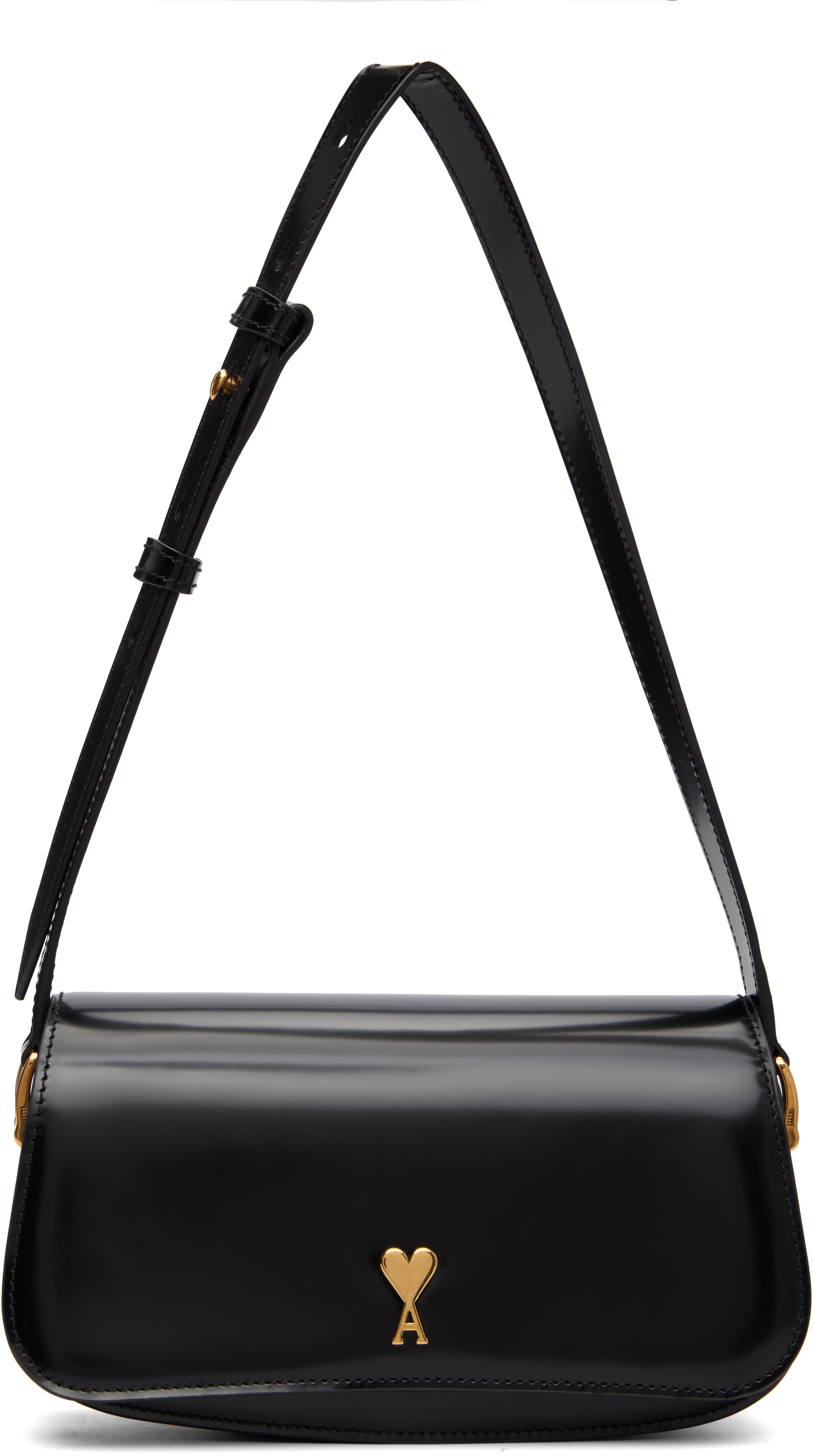 AMI Paris: Black Calfskin Leather Paris Paris Shoulder Bag | SSENSE