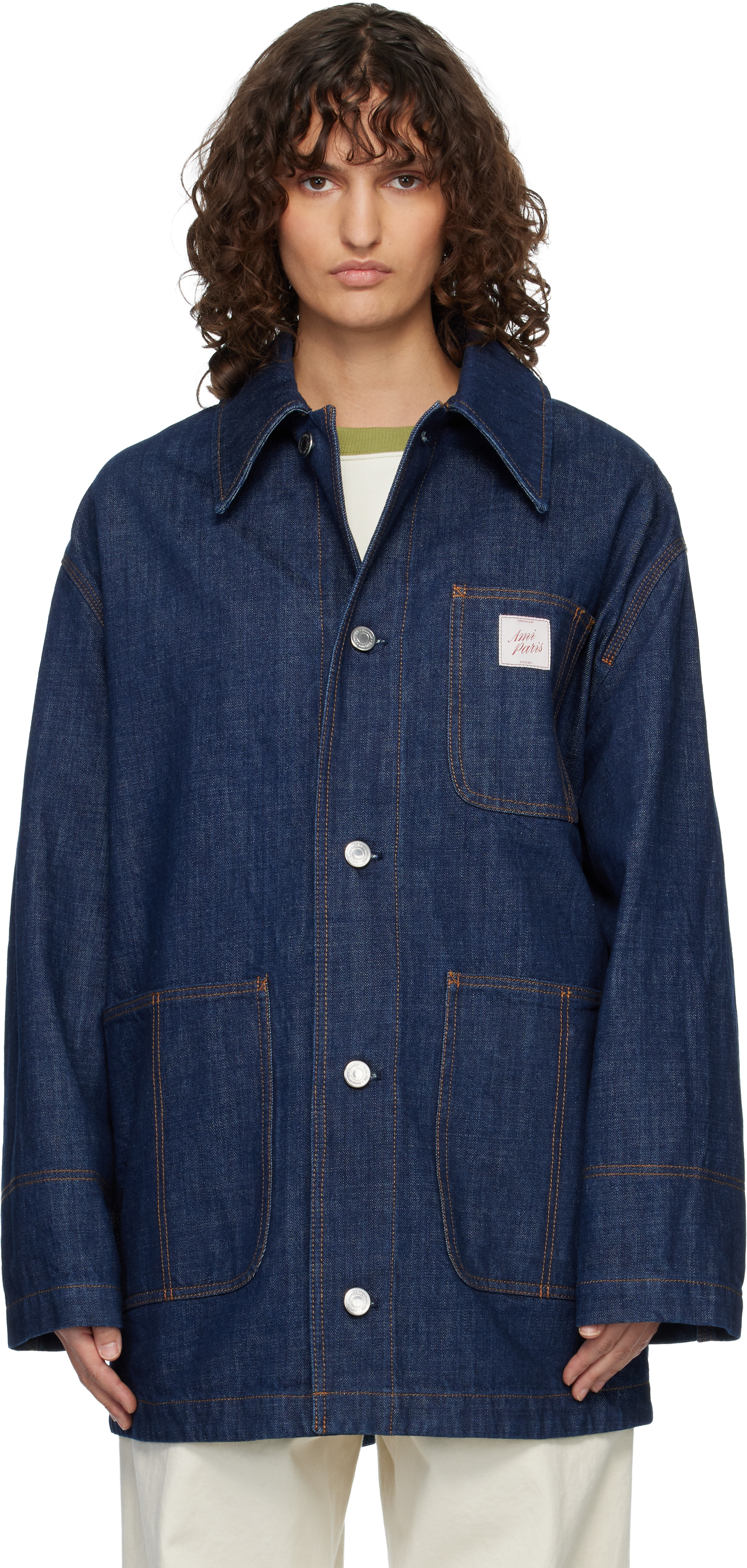 AMI Paris: インディゴ Cotton 'Ami Paris Heritage' Label ワーク