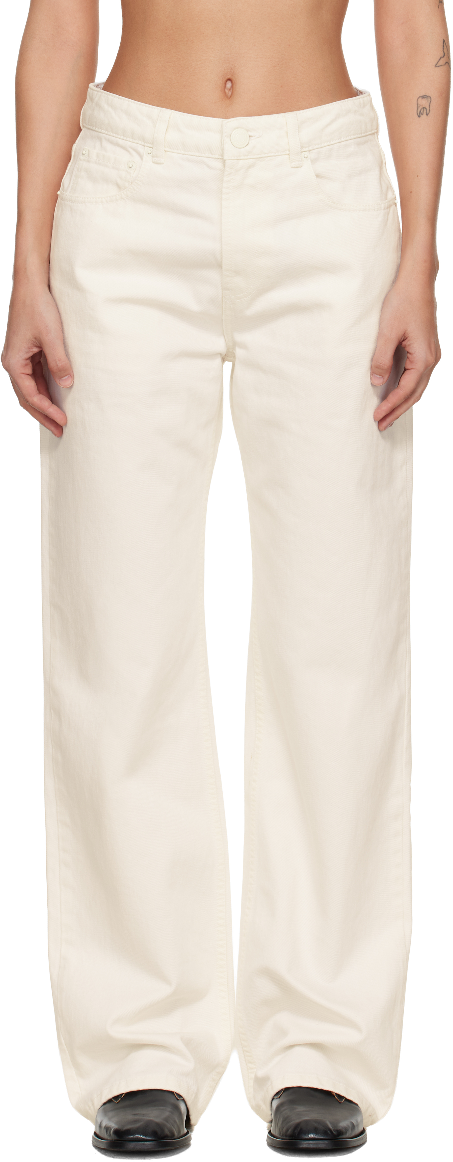 Off-White Cotton Large Fit Jeans by AMI Paris on Sale