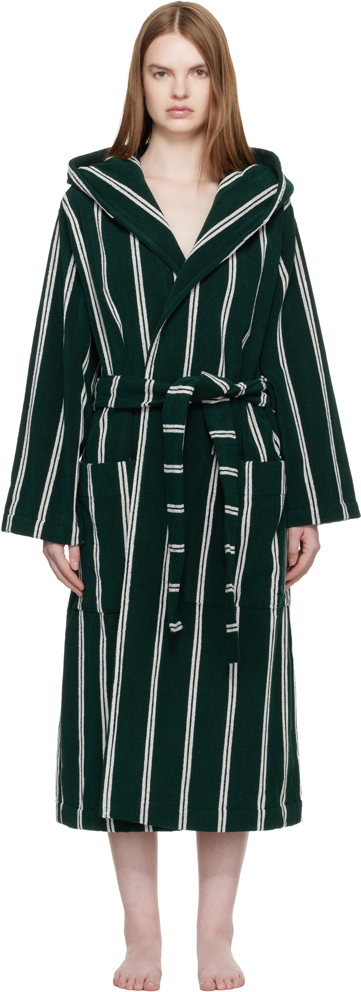 Tekla: グリーン Terry Hooded バスローブ | SSENSE 日本