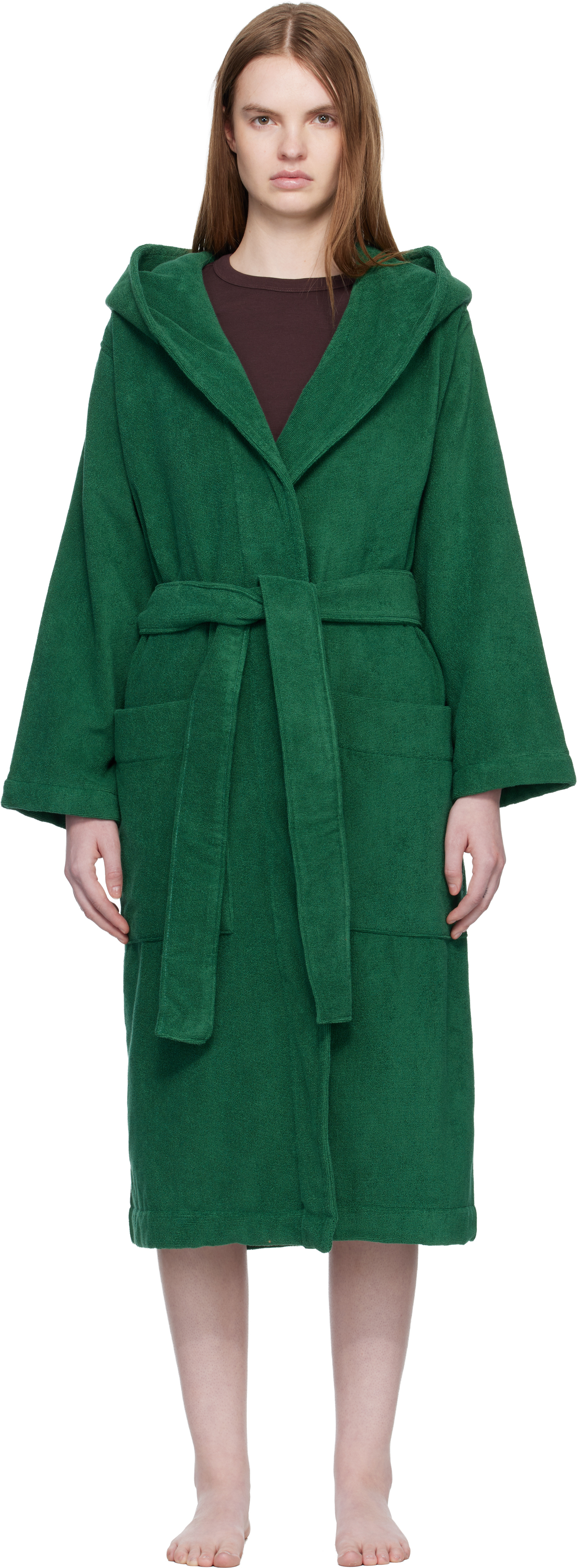 Tekla: グリーン Terry Hooded バスローブ | SSENSE 日本
