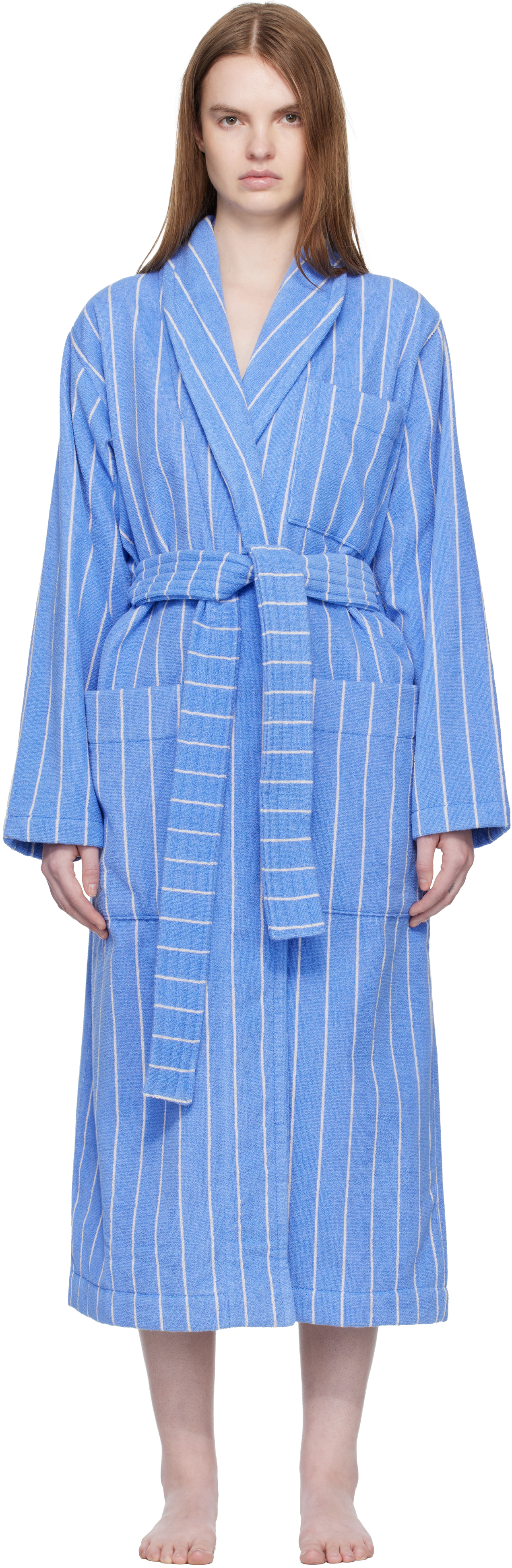 Blue & White Terry Classic Bathrobe by Tekla on Sale