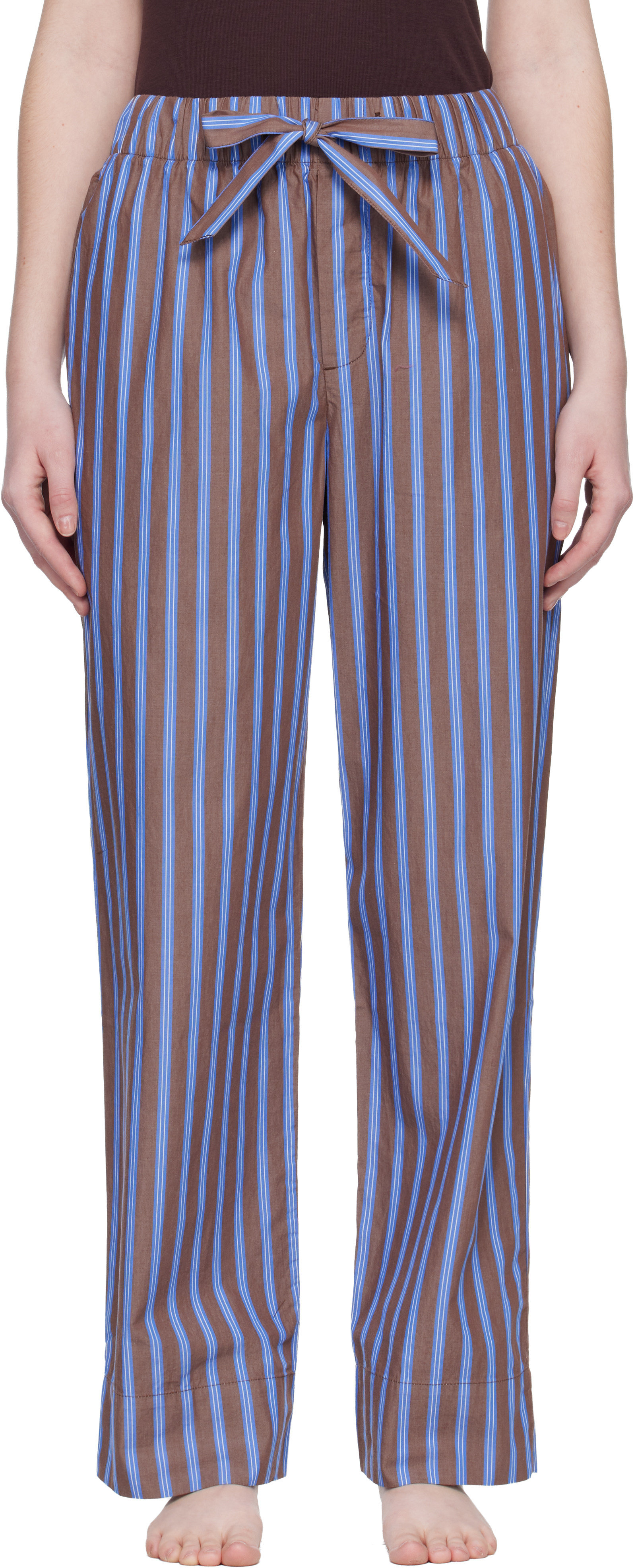Tekla Brown & Blue Poplin Pyjama Pants