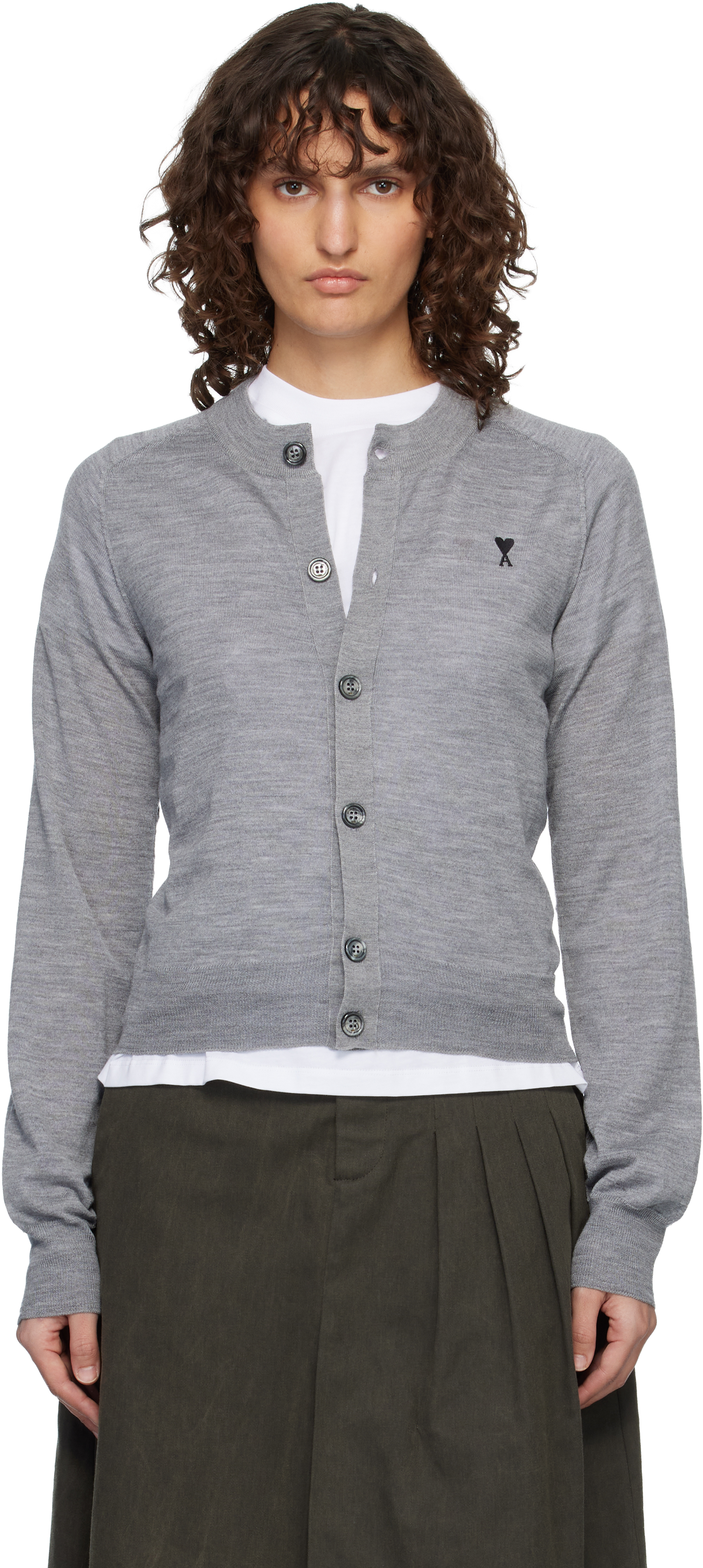 Gray Wool Crewneck Ami de Coeur Cardigan