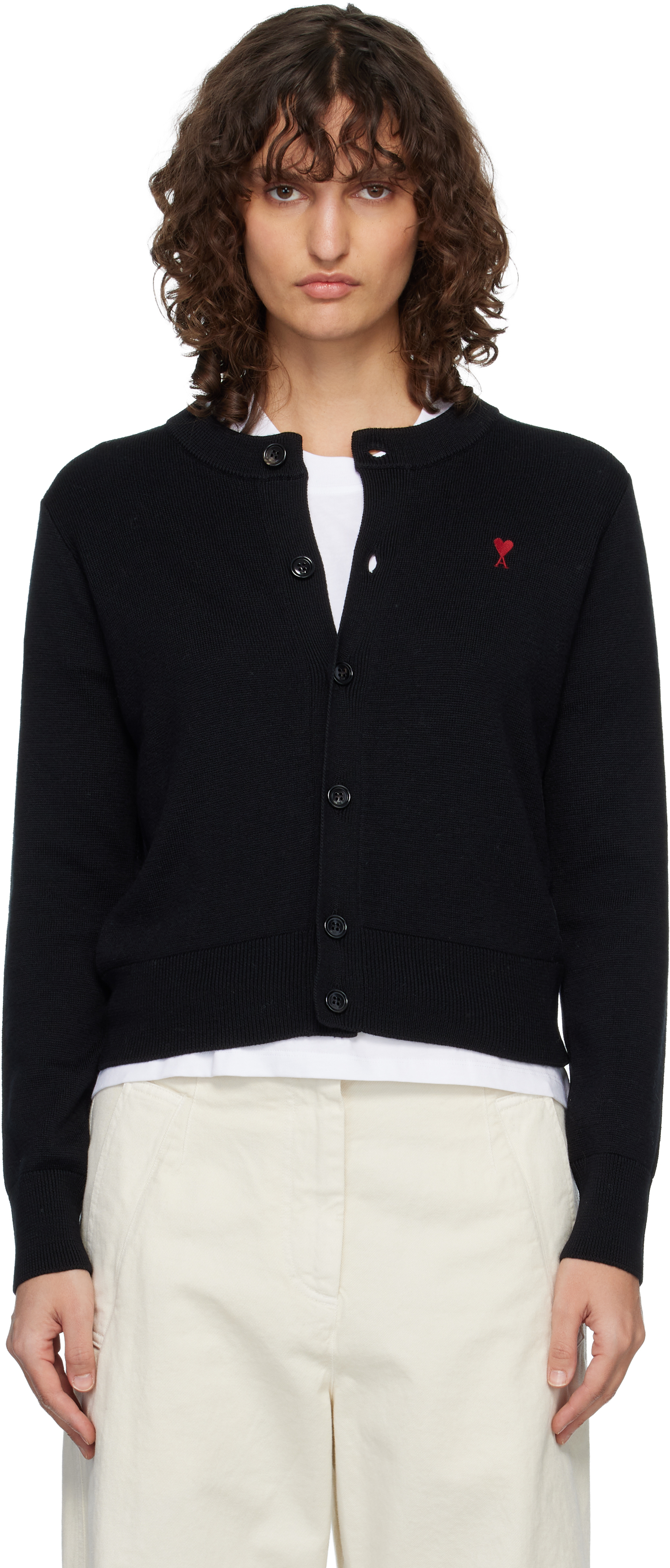 Black Wool Crewneck Ami de Coeur Cardigan