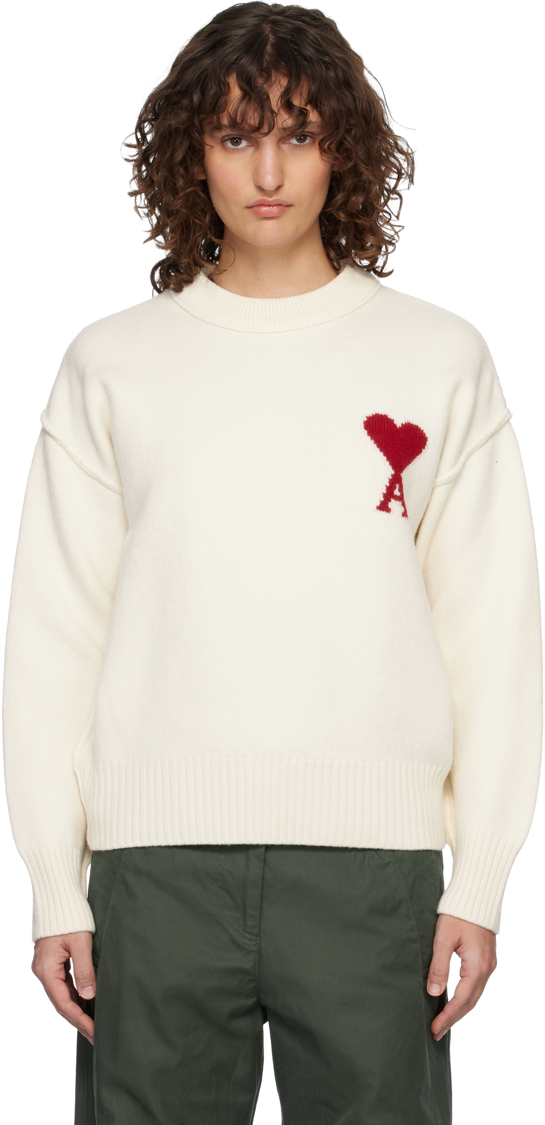 Off-White Wool Crewneck Ami de Coeur Sweater