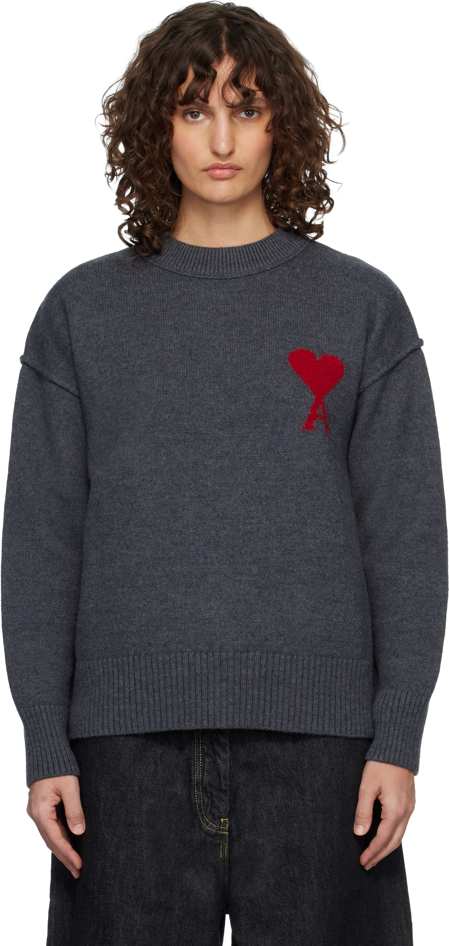Gray Wool Crewneck Ami de Coeur Sweater