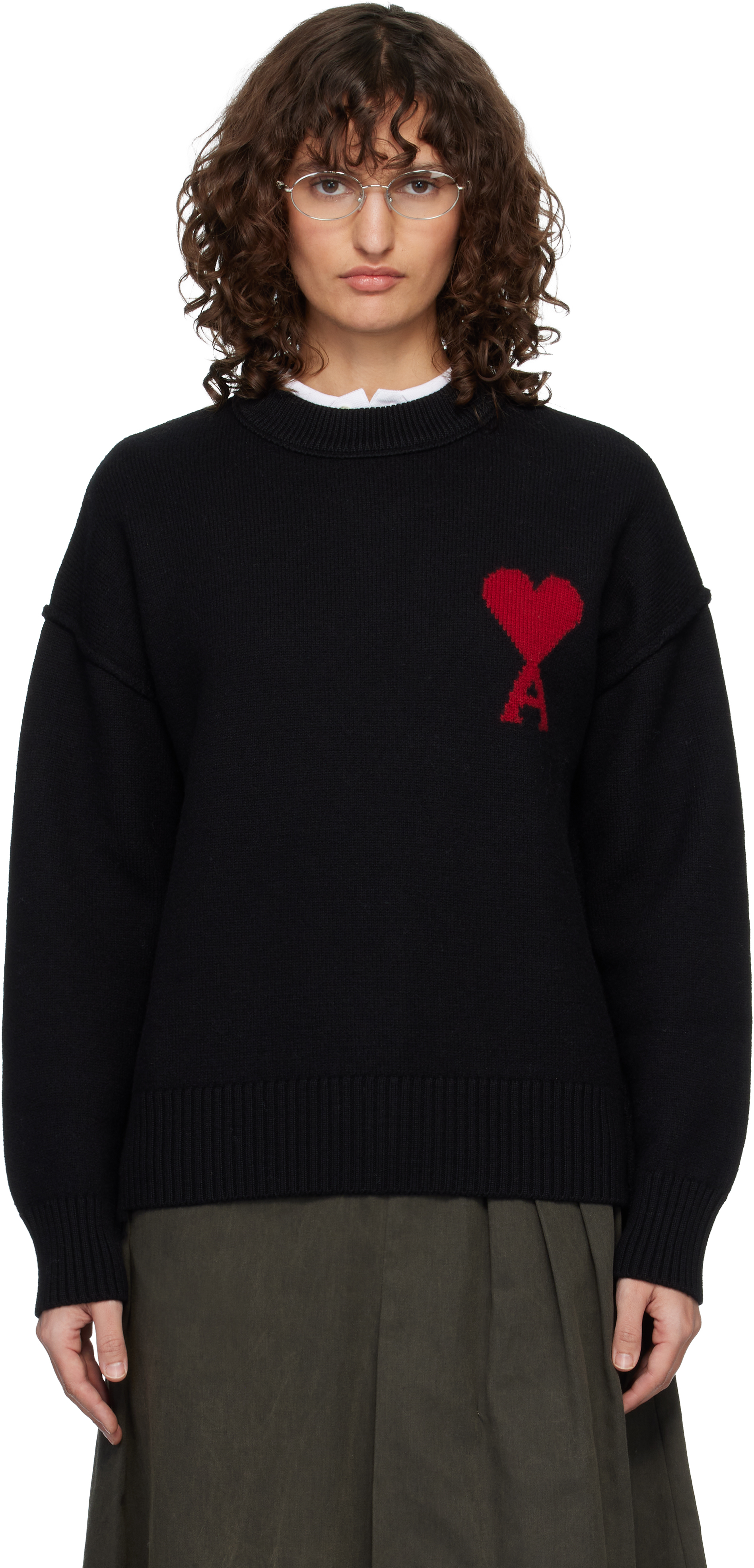 Black Wool Crewneck Ami de Coeur Sweater