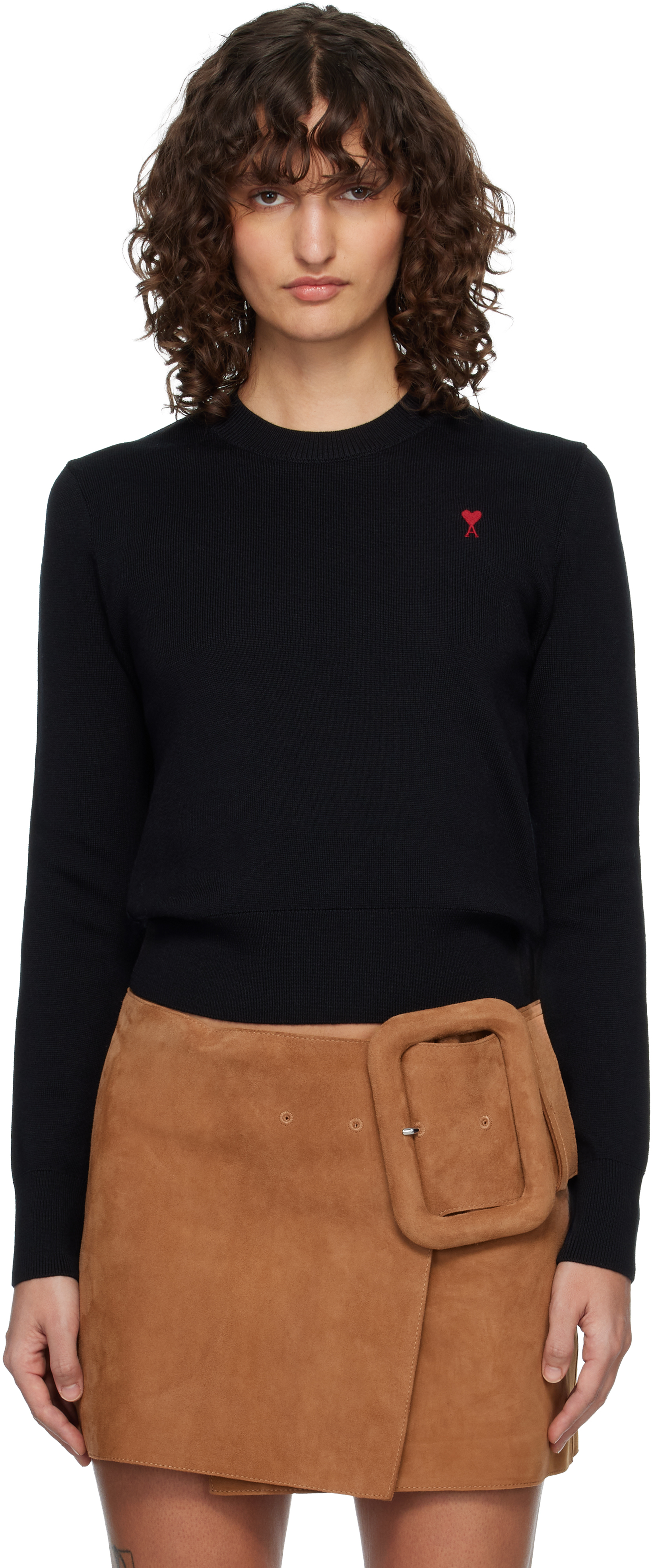 AMI Paris Black Wool Ami De Coeur Crewneck Sweater