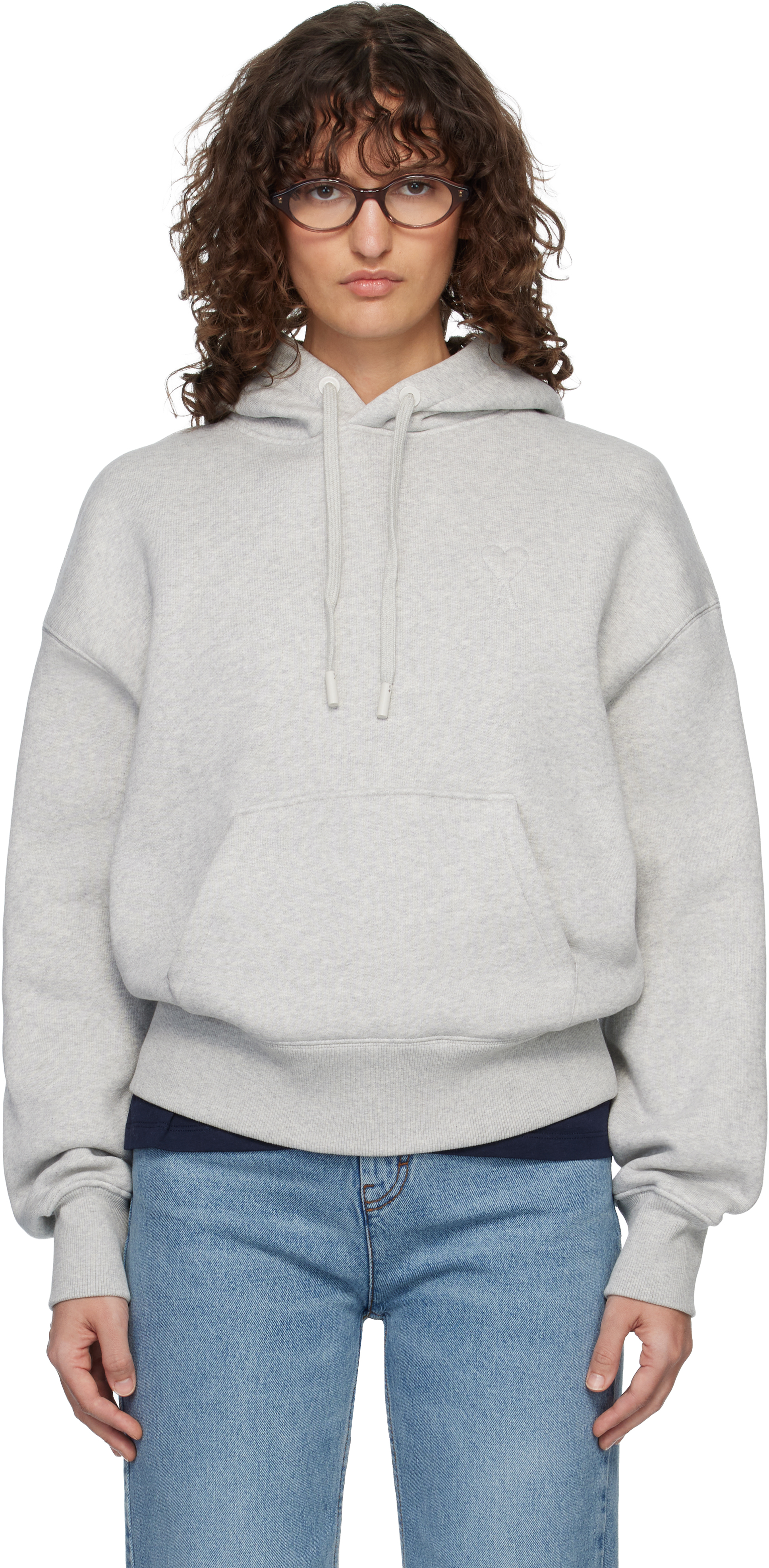 Gray Cotton Embossed Ami de Coeur Hoodie