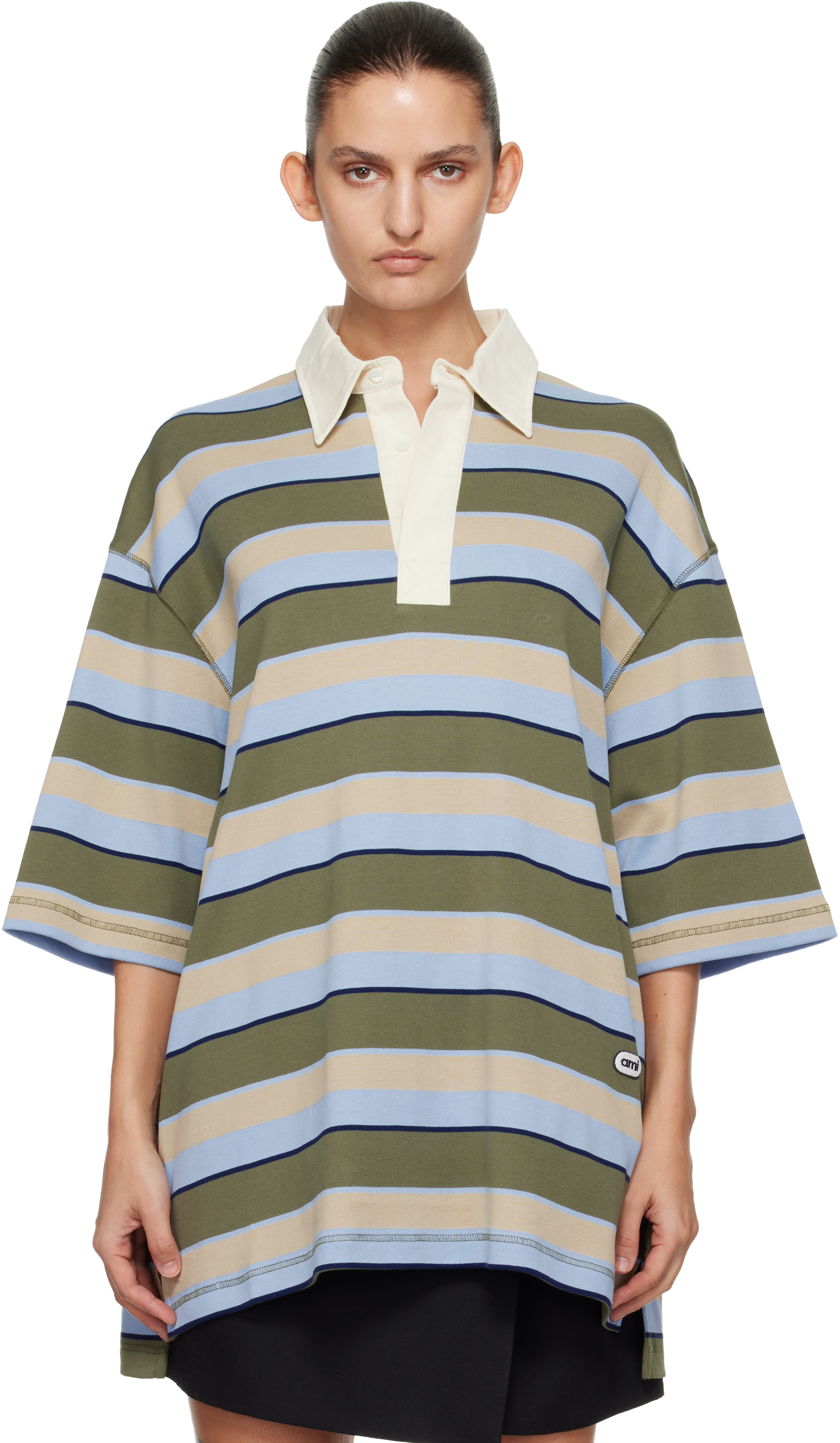 Multicolor Striped Cotton 'Ami Patch' Polo