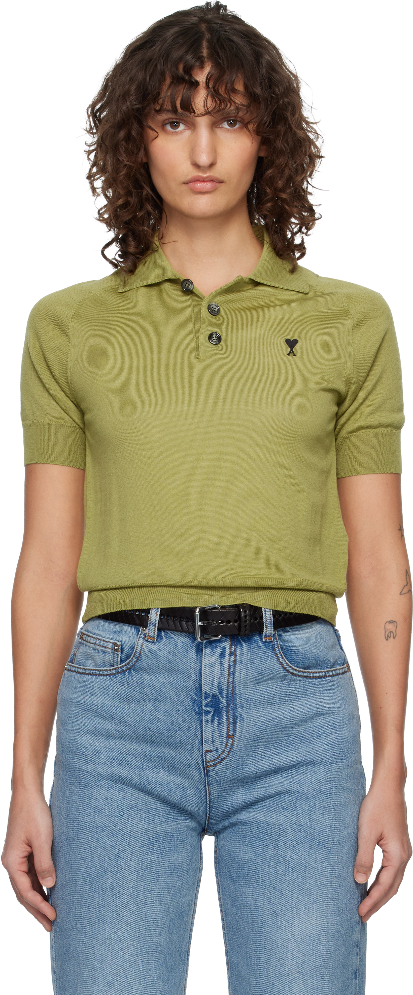 Green Wool Short Sleeves Ami De Coeur Polo