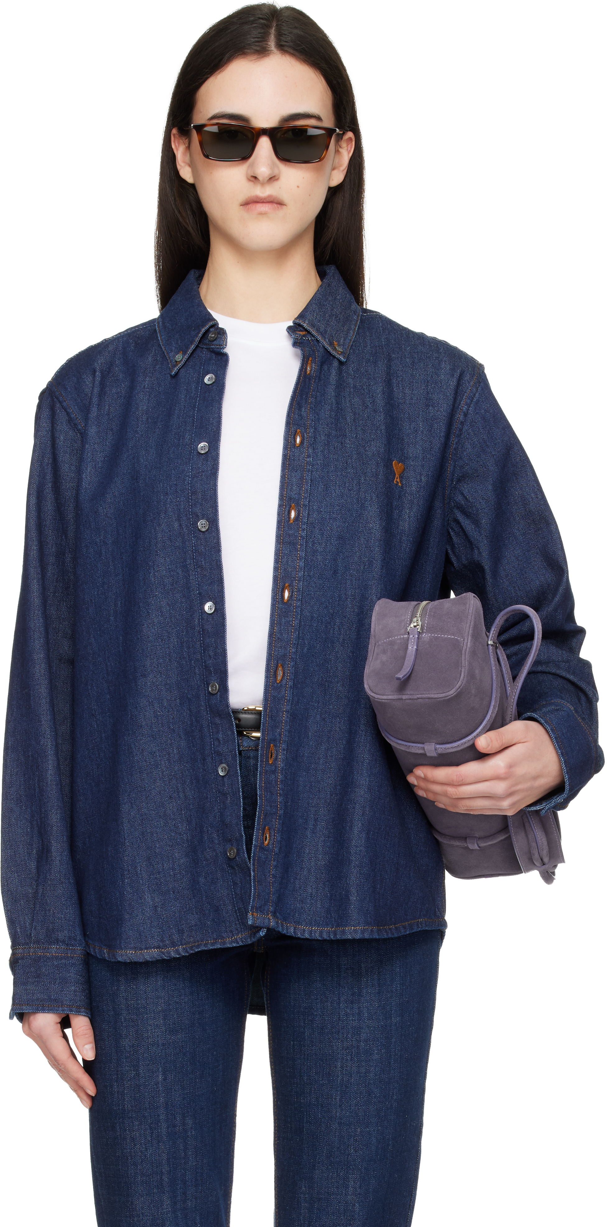 Blue Denim Cotton Ami de Coeur Shirt by AMI Paris on Sale