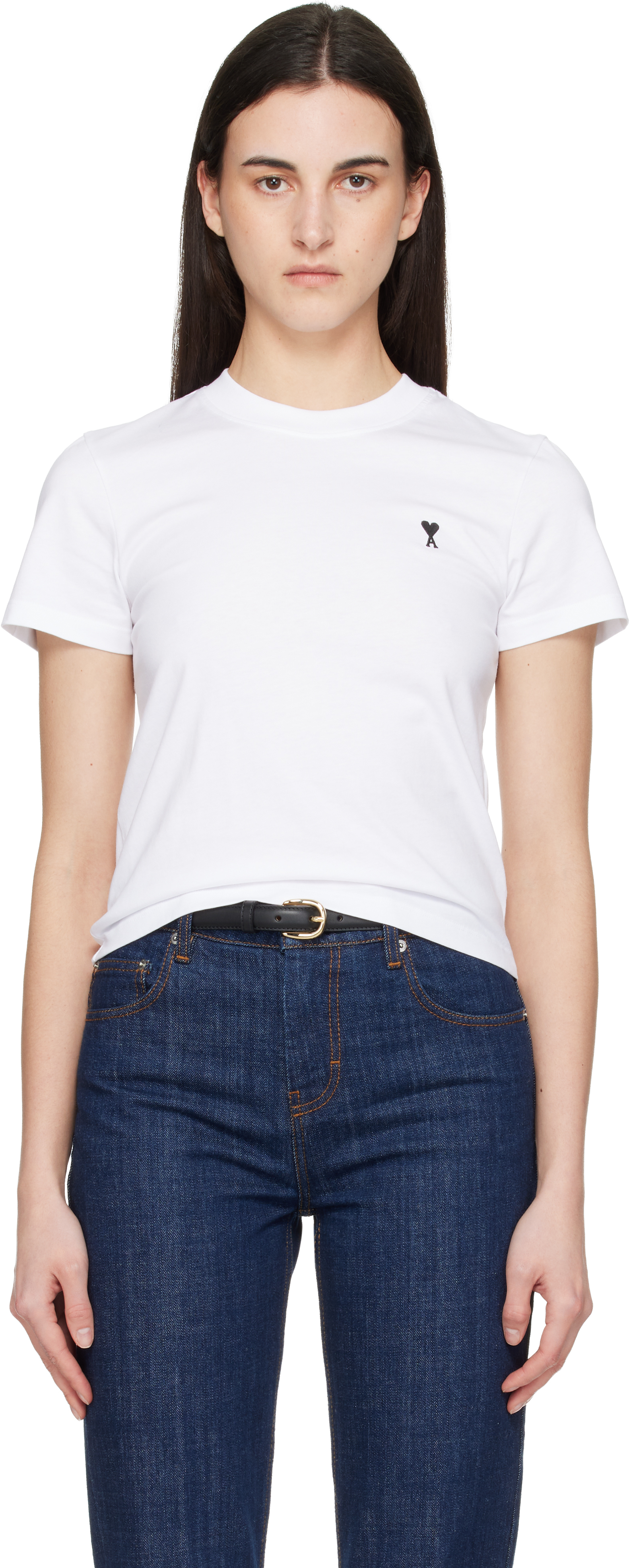 White Cotton Ami de Coeur Cropped T-shirt by AMI Paris on Sale