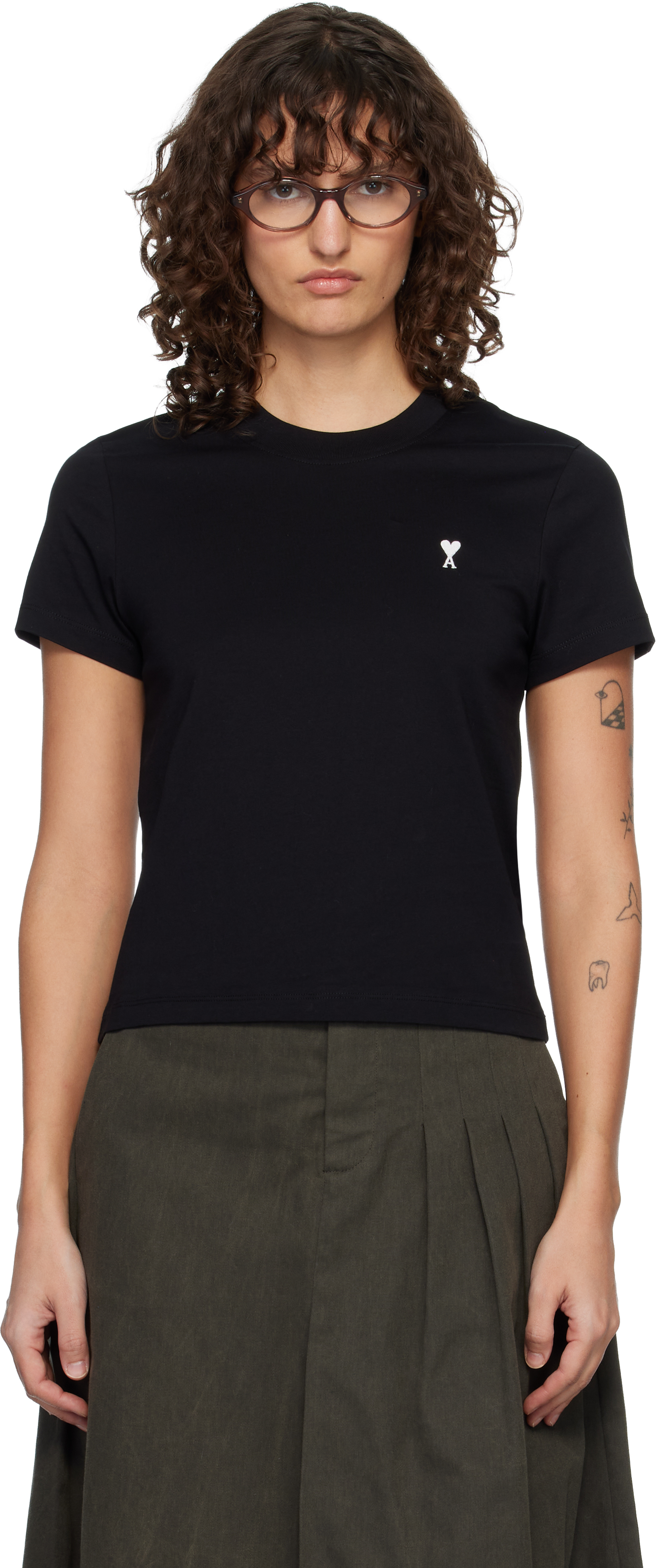 AMI Paris: ブラック Ami de Coeur クロップド Tシャツ | SSENSE 日本