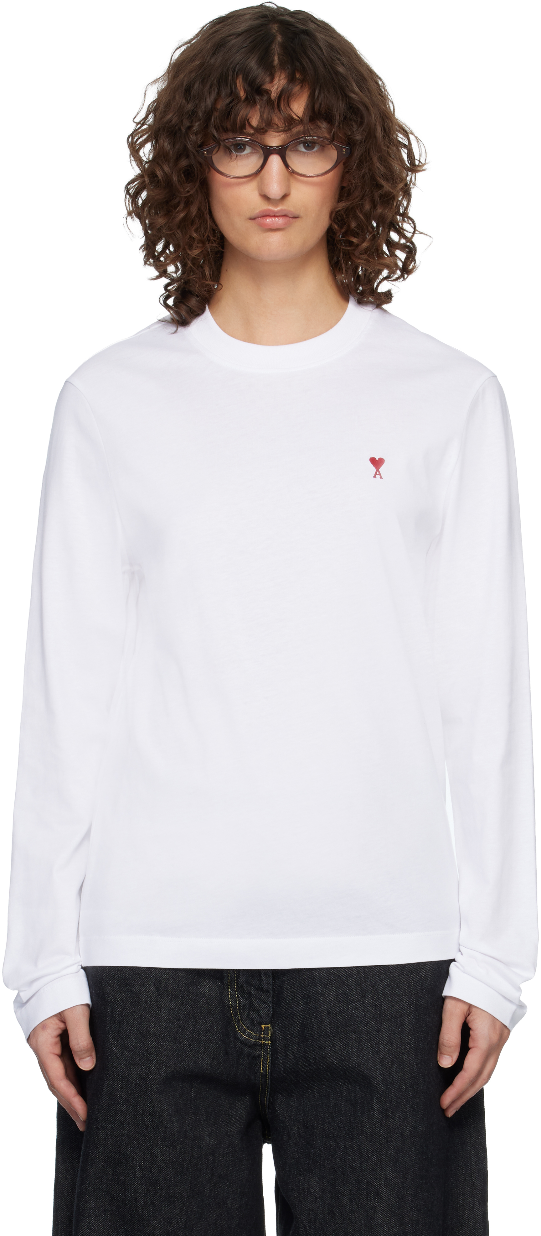 AMI Paris: ホワイト Ami de Coeur 長袖Tシャツ | SSENSE 日本