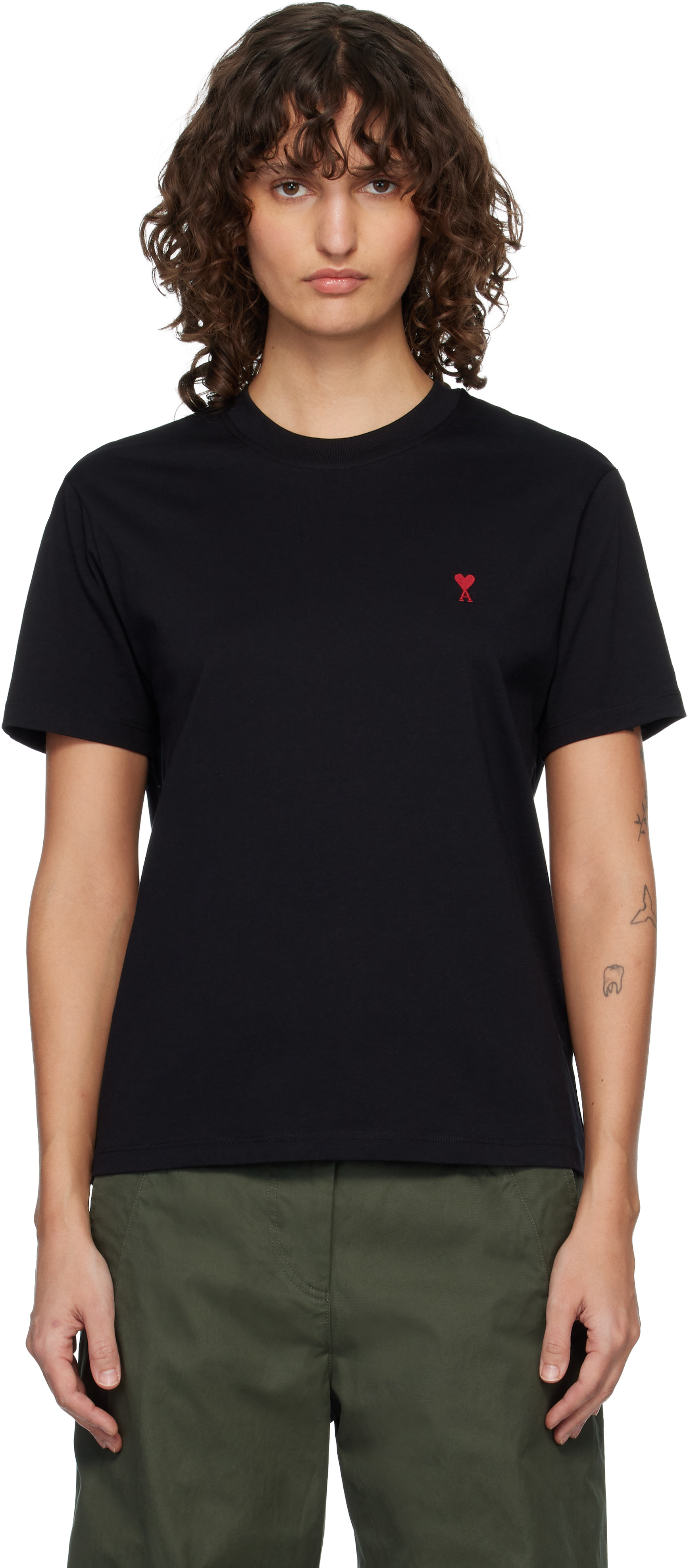 AMI Paris: ブラック Ami de Coeur Tシャツ | SSENSE 日本