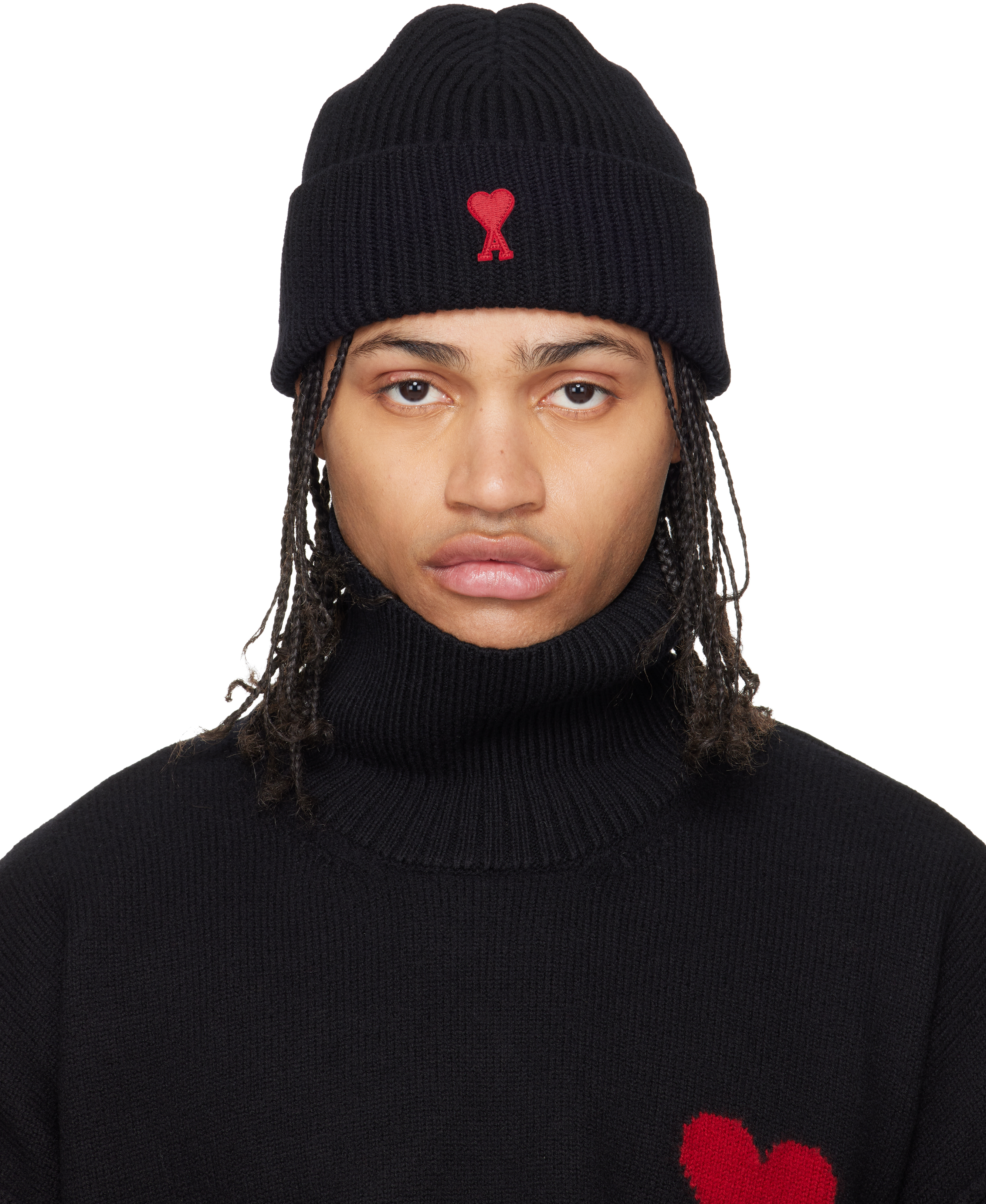 AMI Paris: ブラック Contrasted Ami de Coeur ウール ビーニー