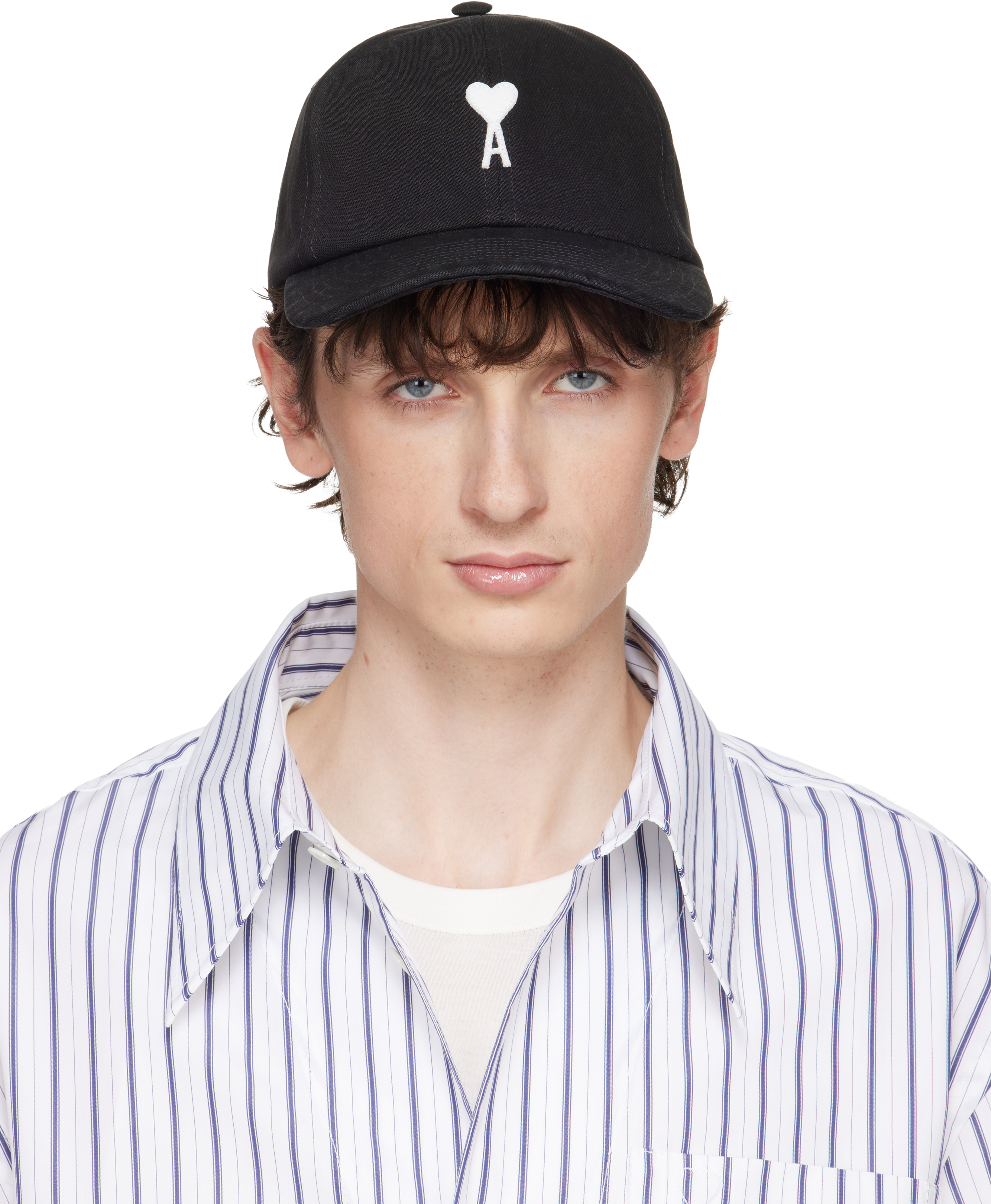 Black Cotton 'Ami de Coeur' Felt Patch Cap