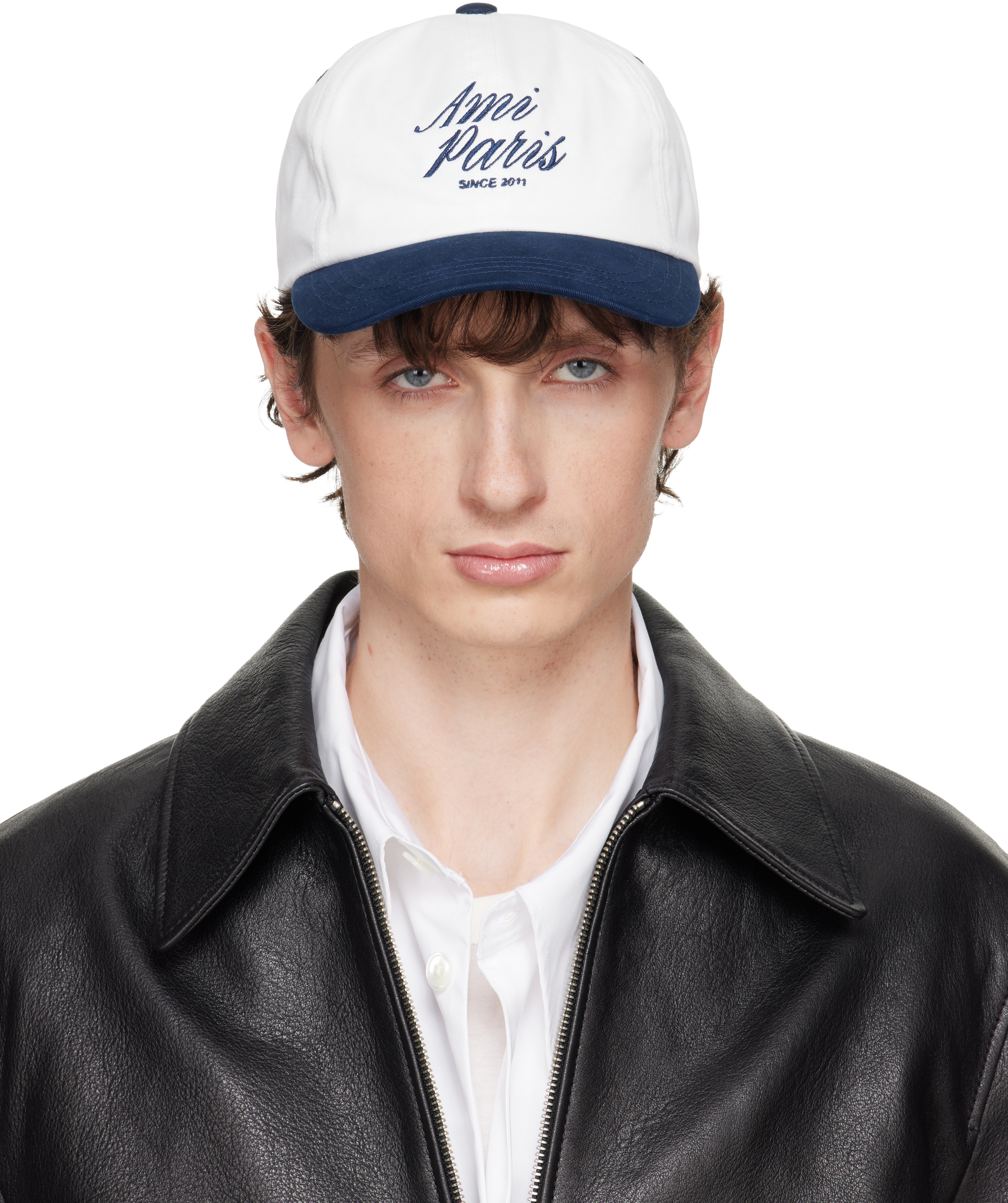 Navy & White Bicolor Cotton 'Ami Paris' Cap