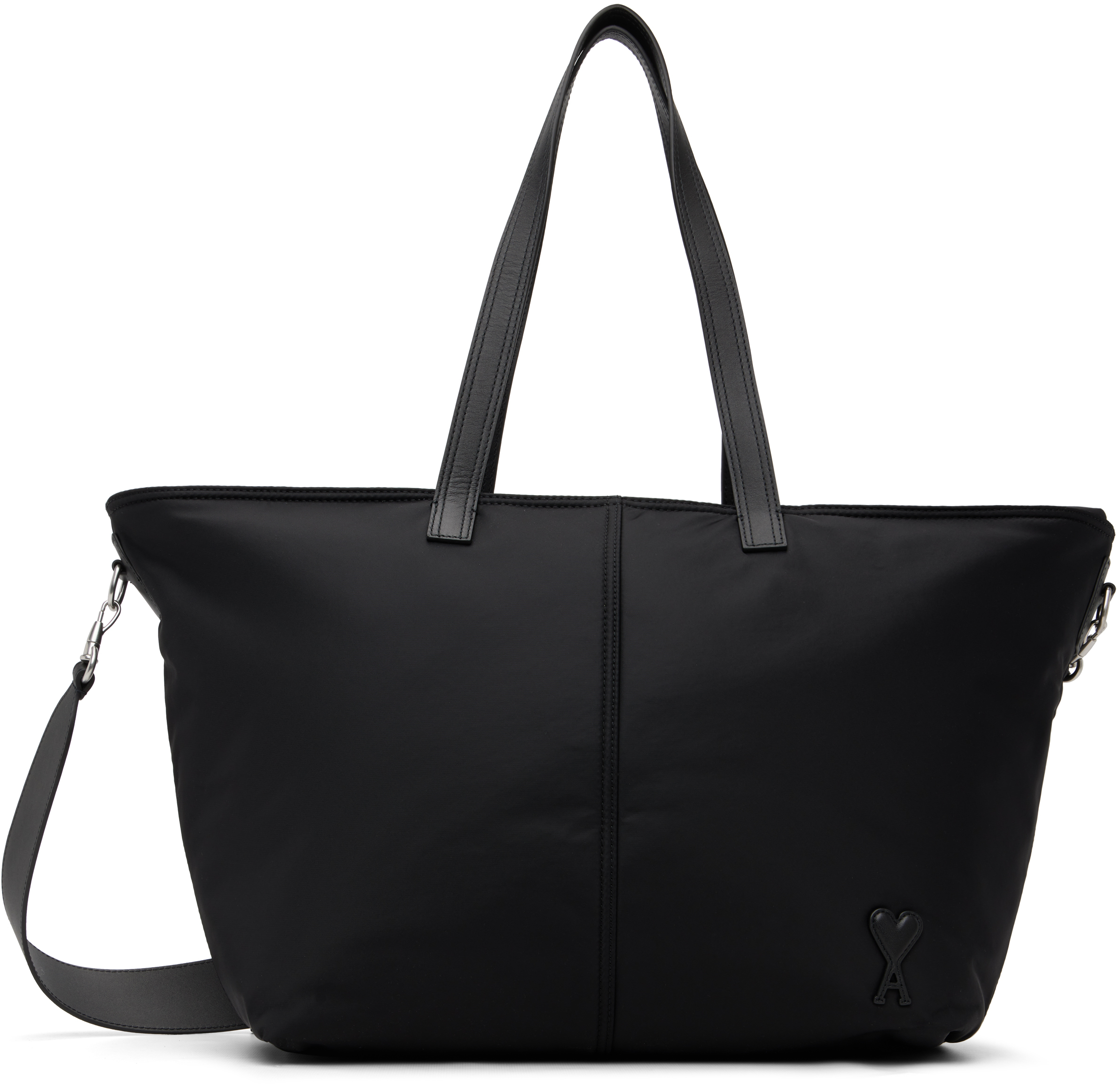AMI Paris Black Nylon Marcel Small Shopping Tote