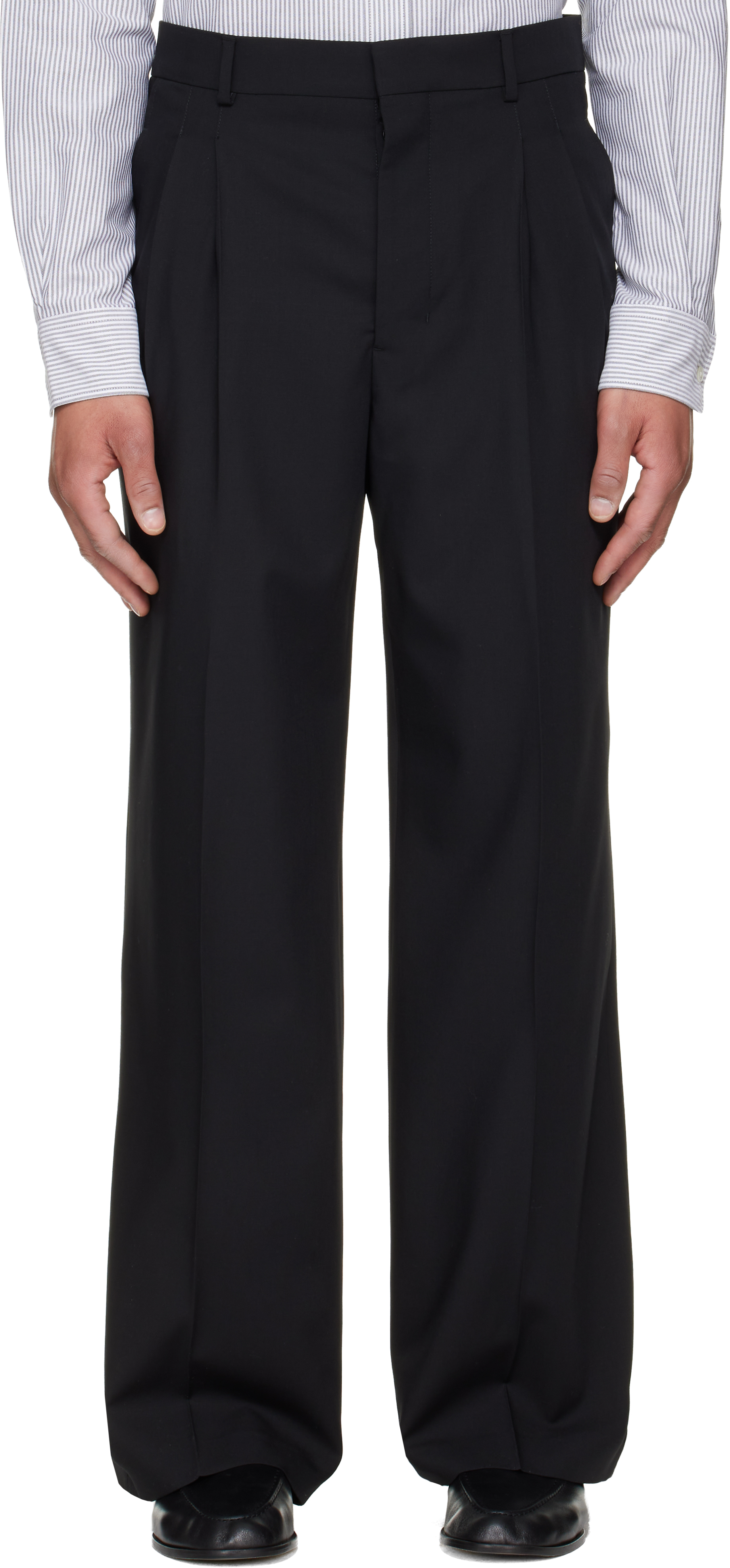 AMI Paris Black New Wool Low Waist Wide Trousers